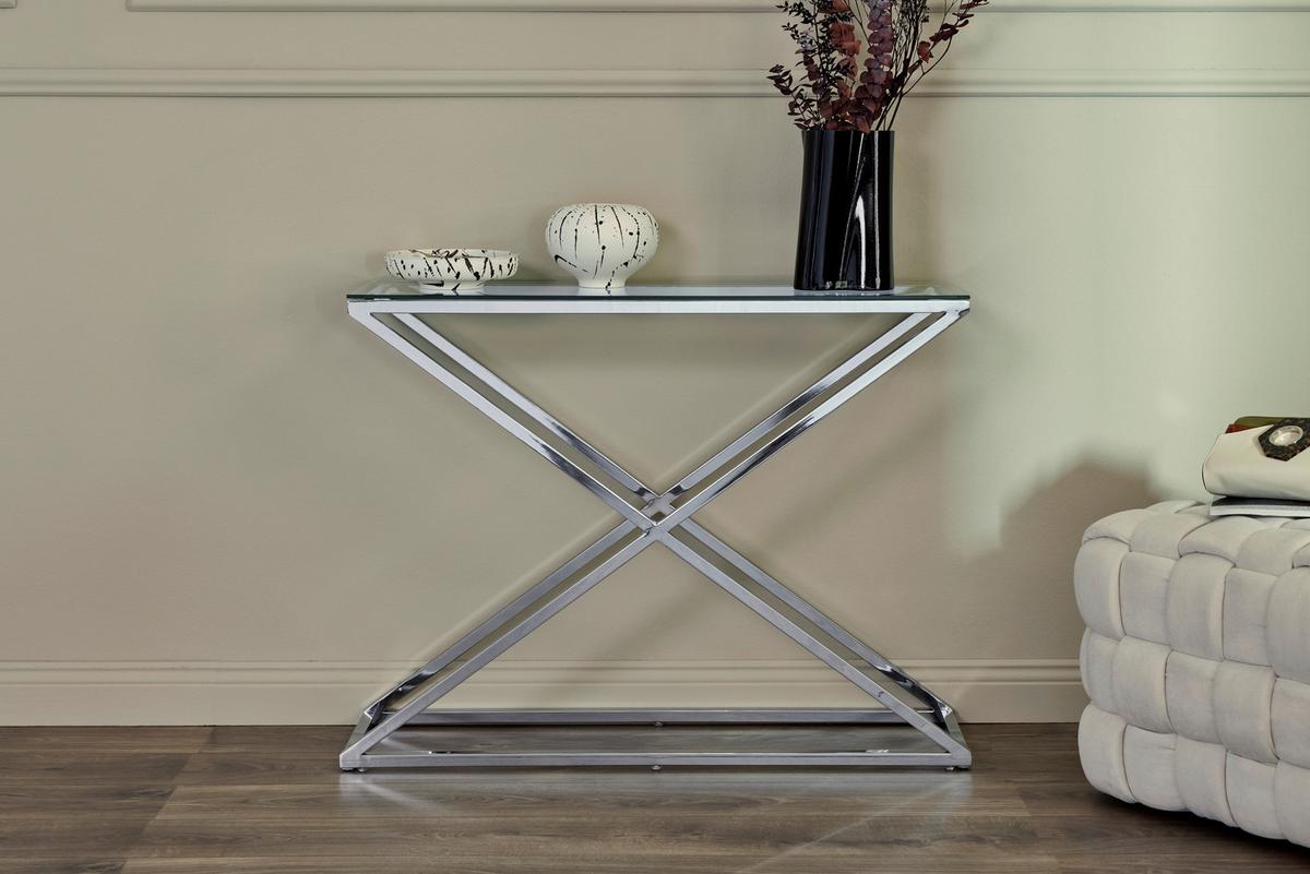 Konsolentisch Xtra Console Chromfarben B: 30 cm - Chromfarben/Klar, MODERN, Glas/Metall (100/30/74cm) - Livetastic