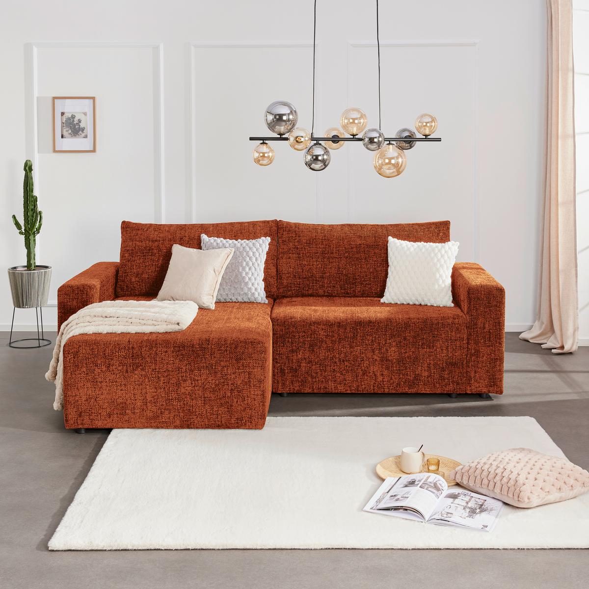 Ecksofa Dallas - Rostfarben/Schwarz, MODERN, Holz/Kunststoff (173/258cm)