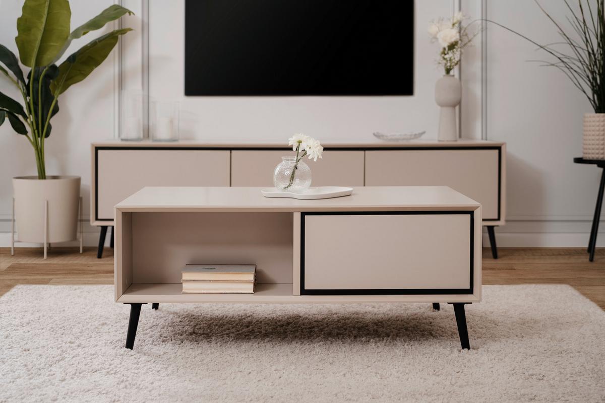 Couchtisch Arona 55a - Sandfarben/Schwarz, KONVENTIONELL, Holzwerkstoff/Kunststoff (94/40/50cm) - Livetastic