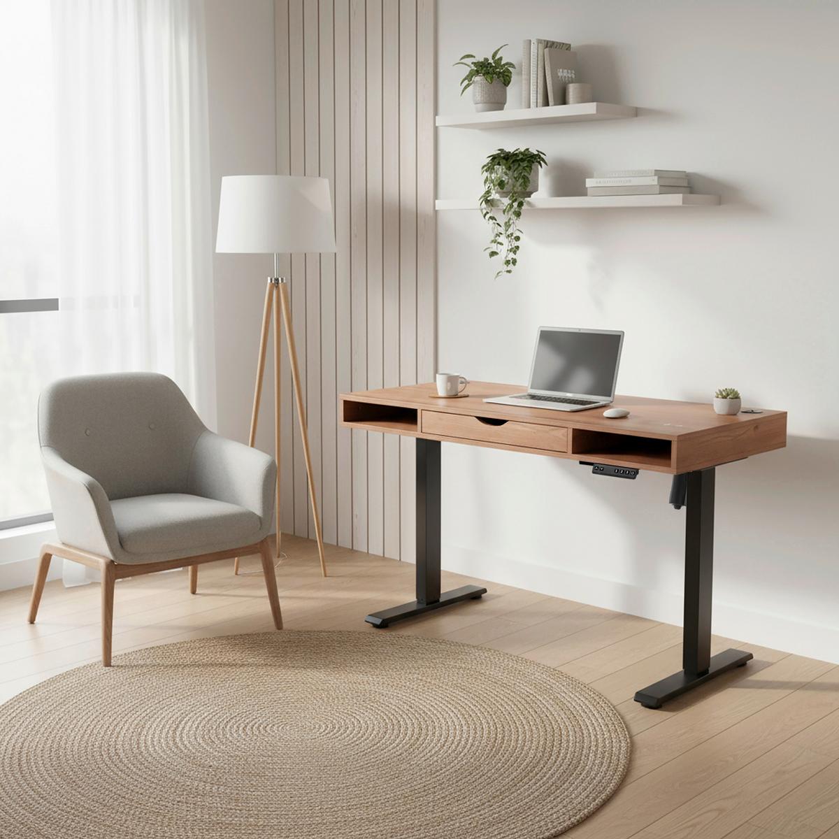 Schreibtisch Worktime Style Schwarz/Eichefarben L: 120cm - Eichefarben/Schwarz, MODERN, Holz/Metall (120/60/72-110cm) - MID.YOU