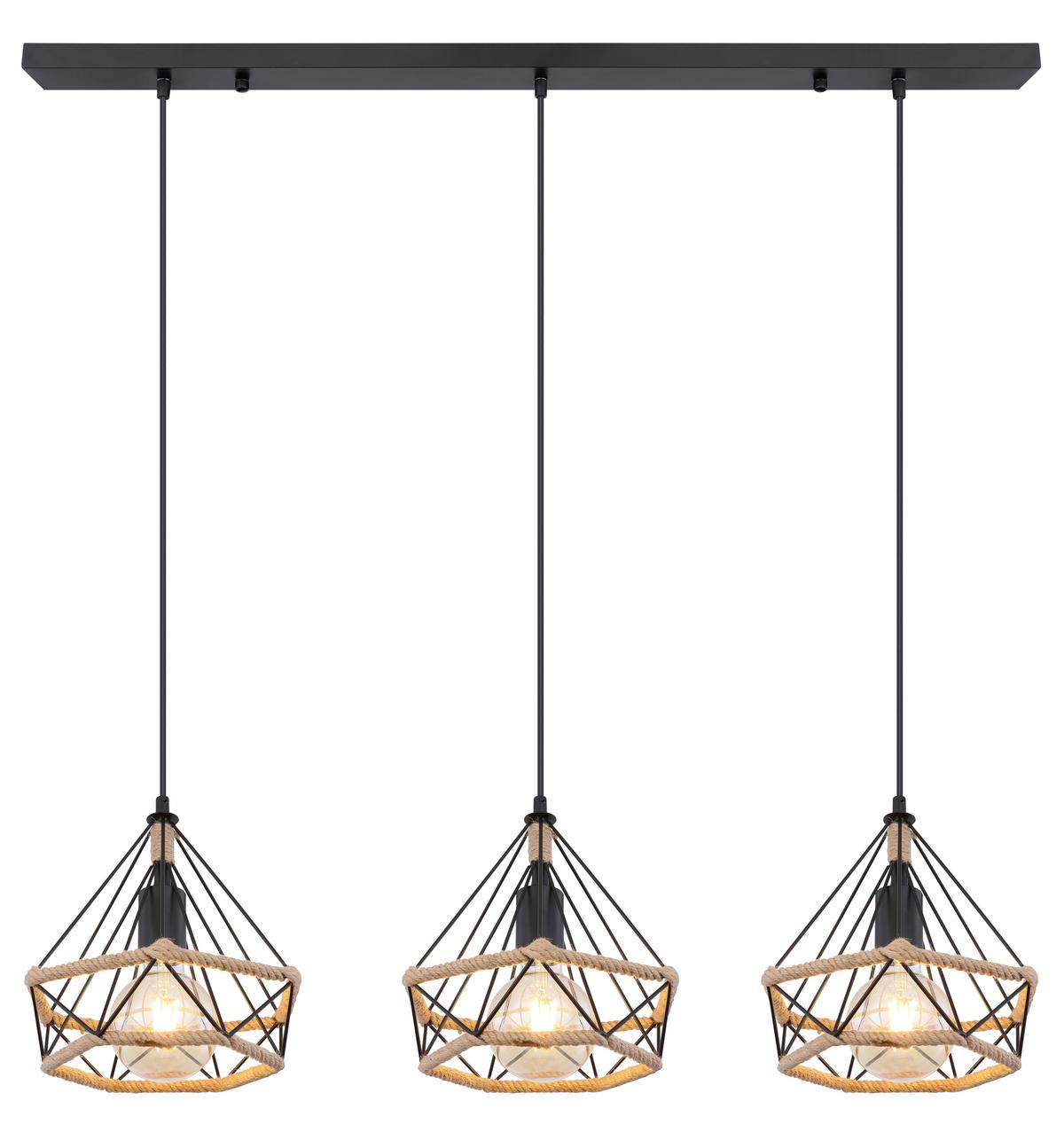 Hängeleuchte Ulleu H: 120 cm 3-Flammig - Schwarz/Braun, Basics, Naturmaterialien/Metall (100/25/120cm) - Globo