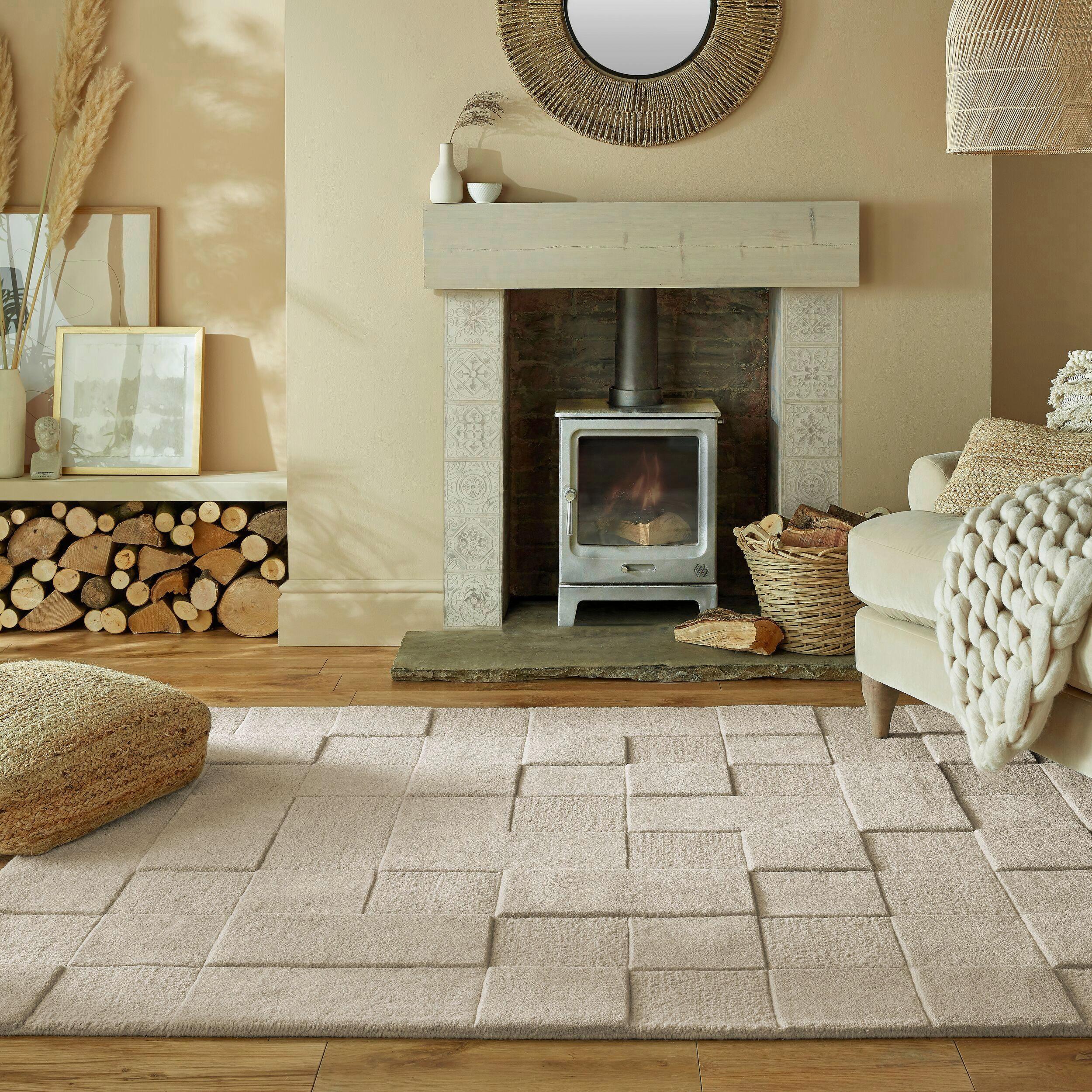 Wollteppich Checkerboard Beige B: 120 cm - Beige, Basics, Textil (120/170cm)