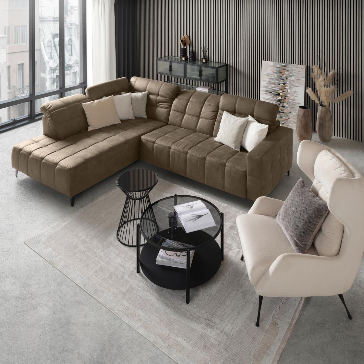 Rohová sedačka PANAMA, ľavá, sivohnedá - čierna/taupe, Konventionell, kov/textil (216/89-102/304cm) - Premium Living