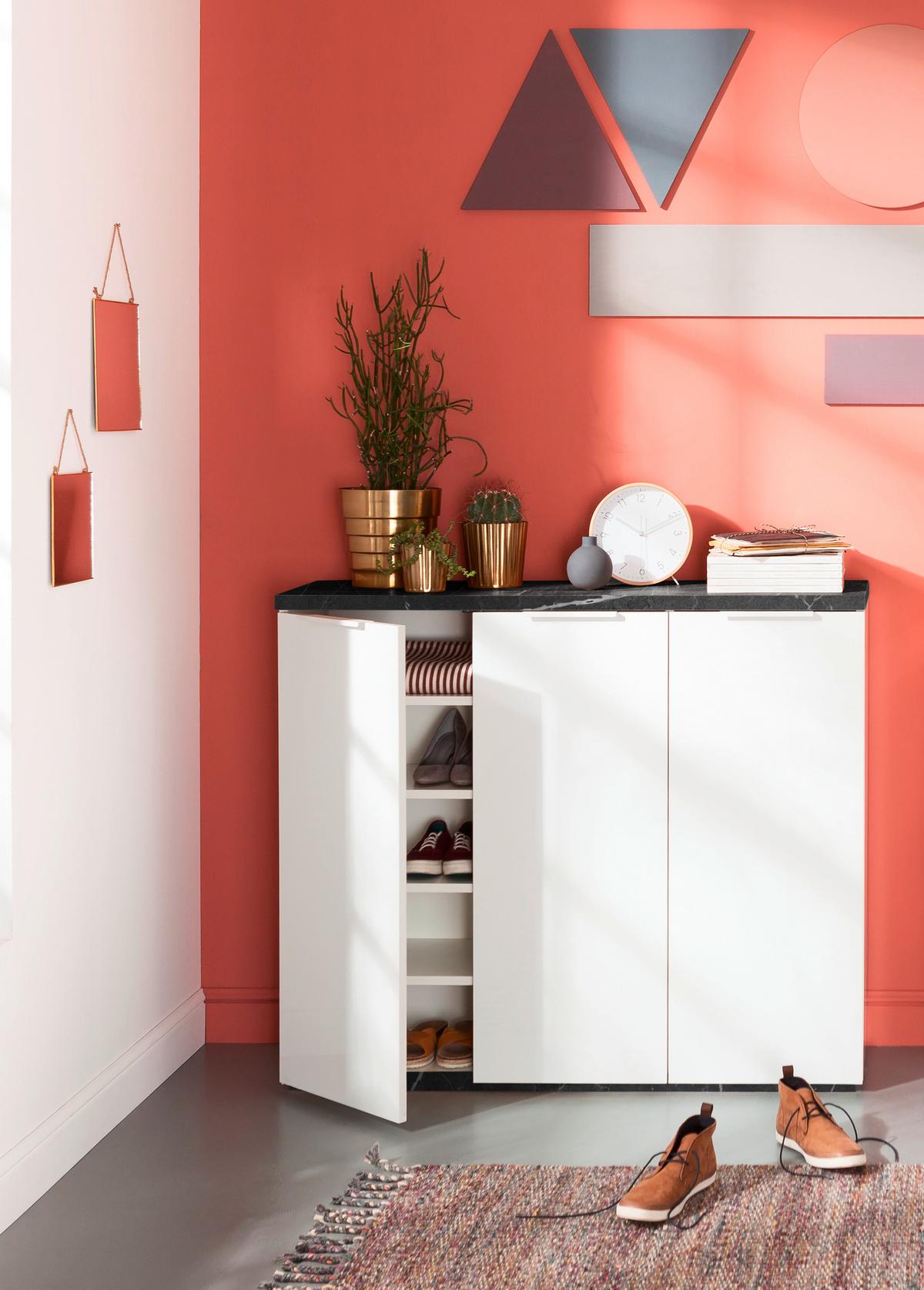 Skrinka na topánky MUNDI - sivá/biela, Modern, kov/kompozitné drevo (120/102/35cm) - Premium Living