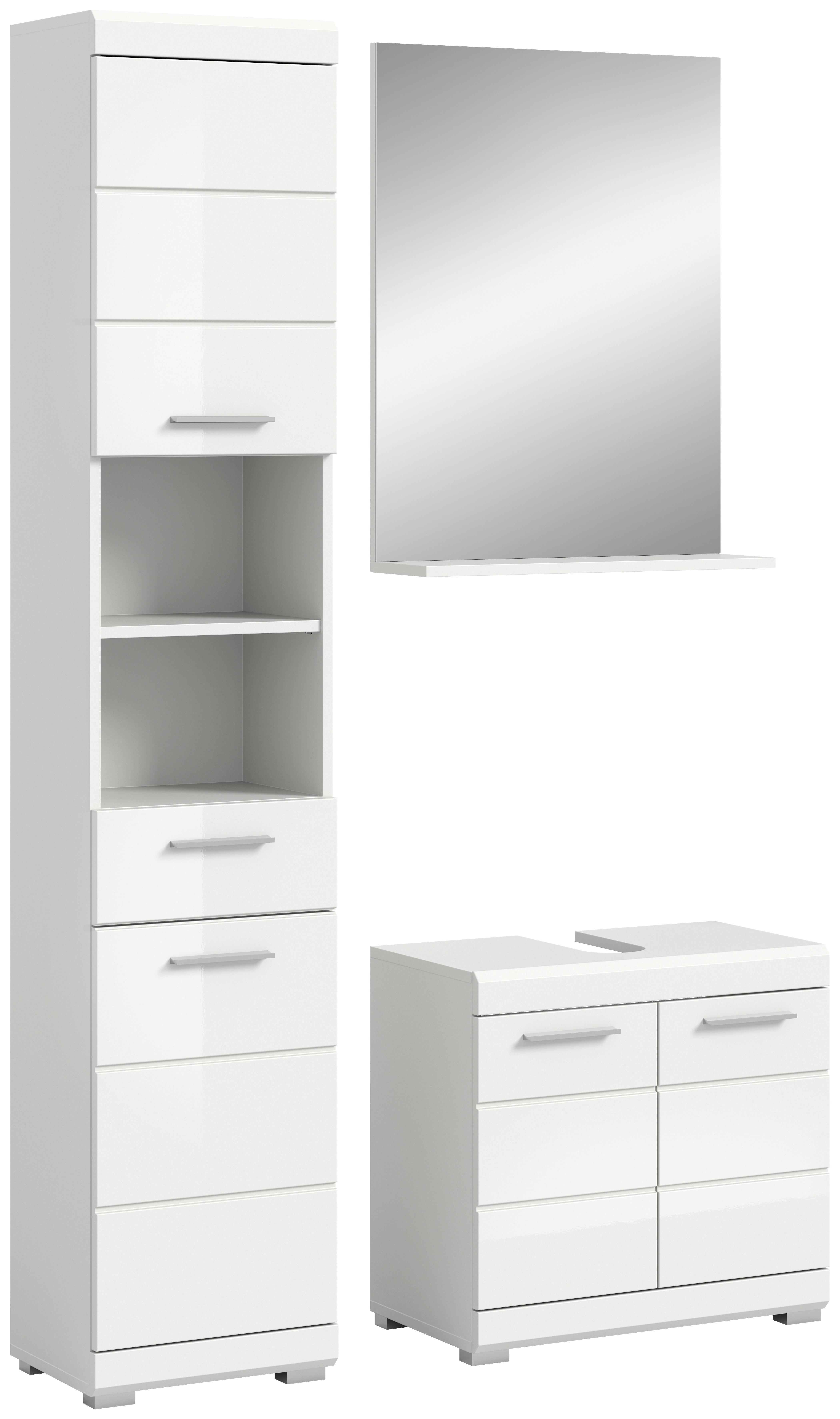 Badezimmer Scout Weiß B: 97 Cm - Weiß Hochglanz/Silberfarben, MODERN, Glas/Holzwerkstoff (97cm) - MID.YOU