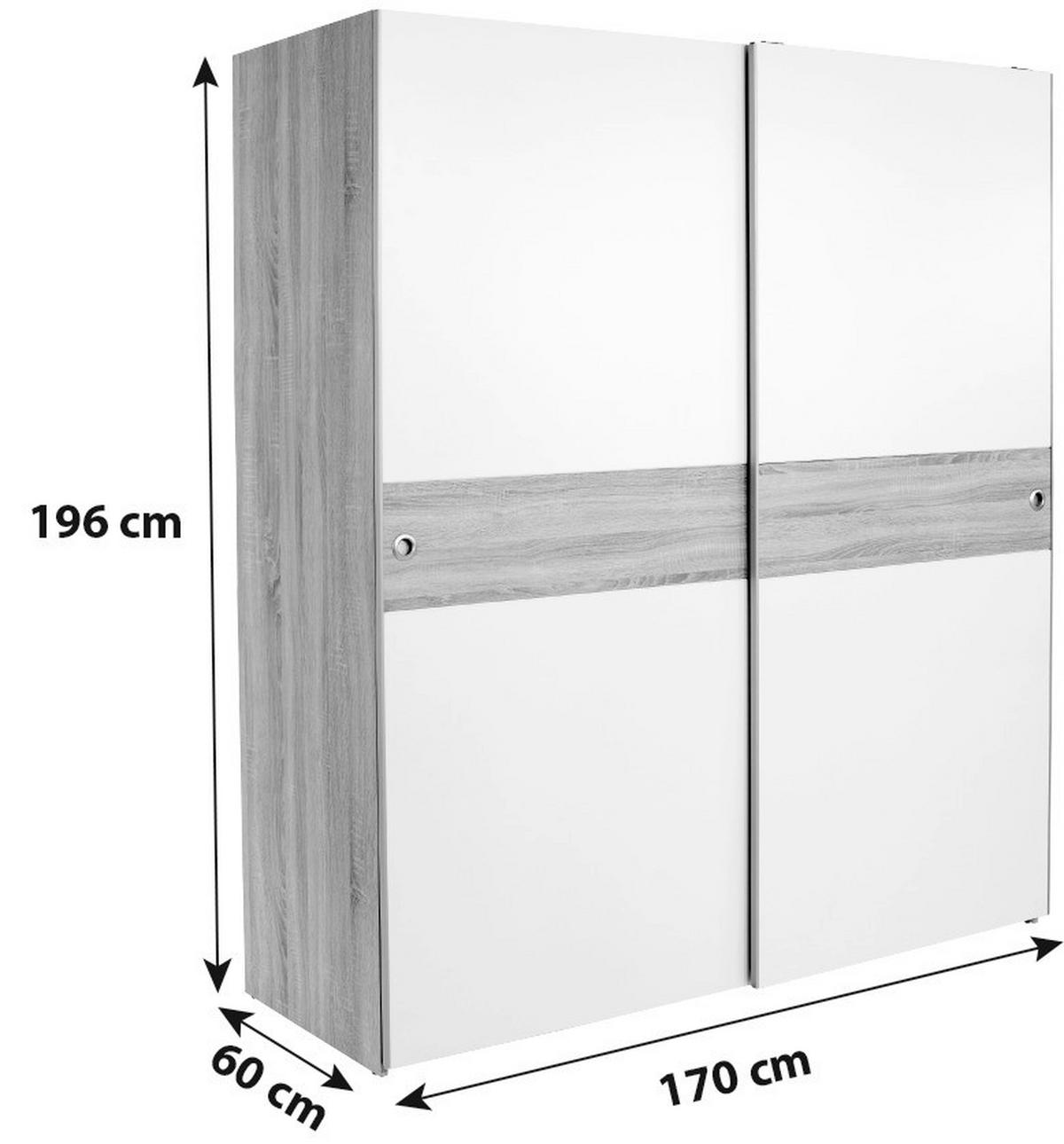 Skriňa s posuvnými dverami WIKI dekor dub Sonoma/biela - biela/dub sonoma, Konventionell, kompozitné drevo/plast (170/196/60cm) - MID.YOU