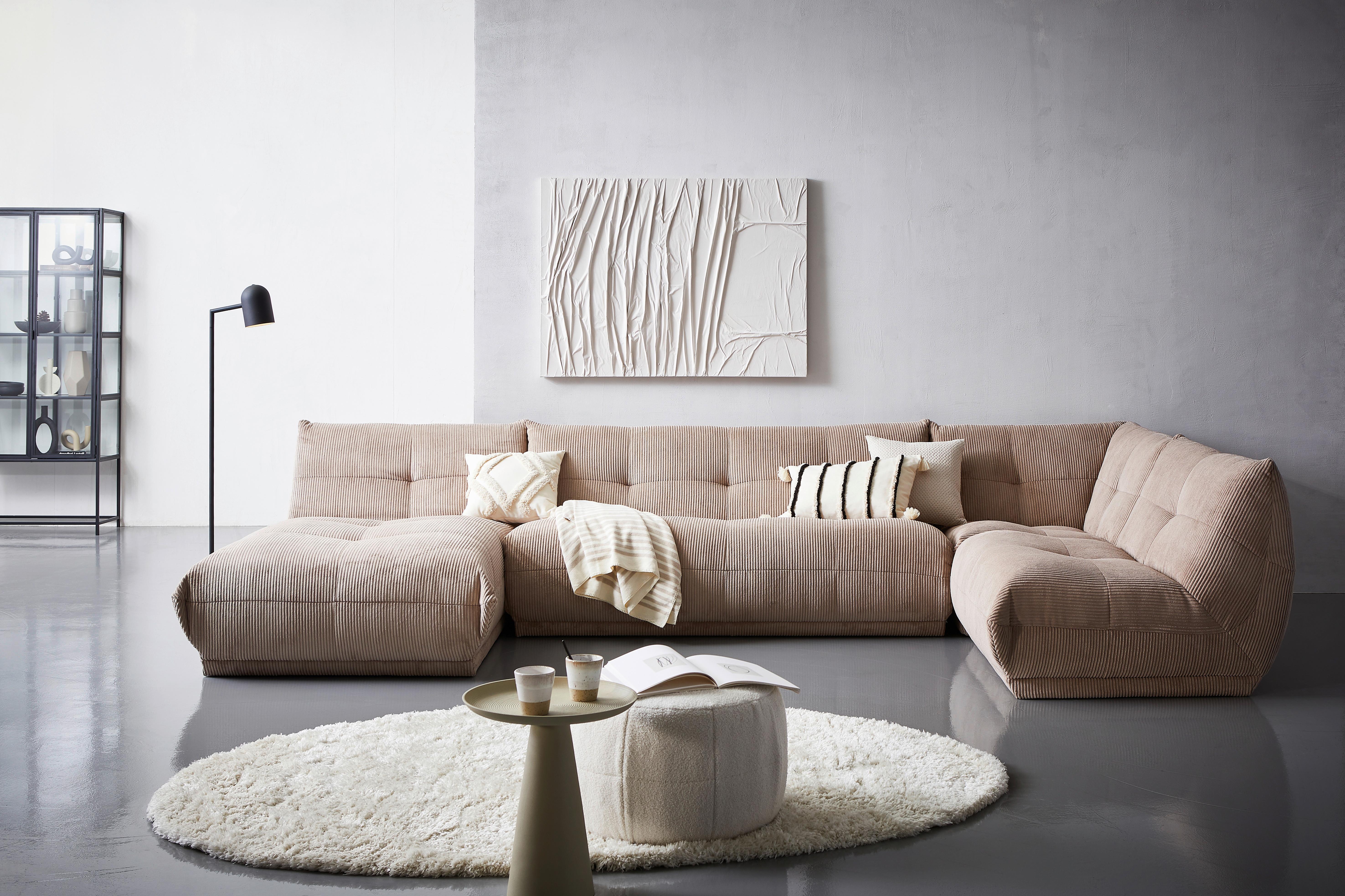 Wohnlandschaft Giselle Taupe Cord - Taupe, Trend, Textil (185/390/210cm) - Livetastic