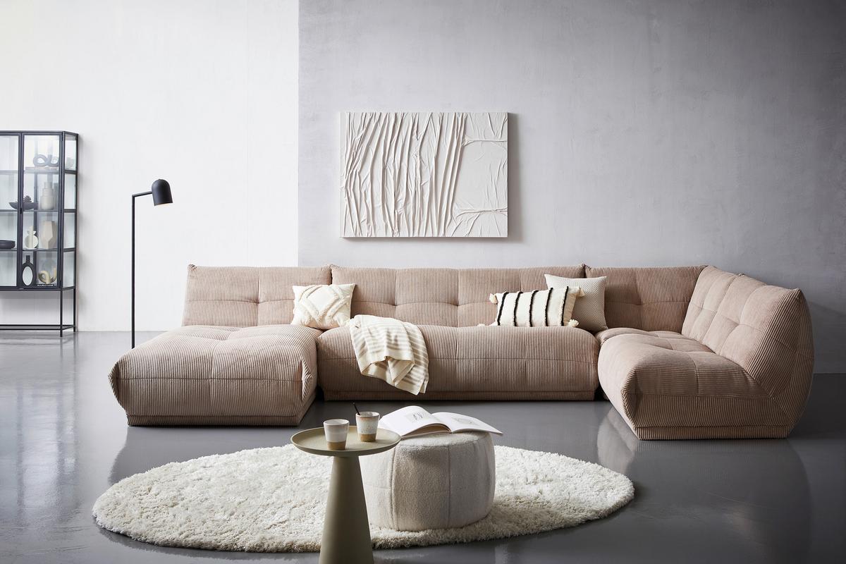 Wohnlandschaft Giselle Taupe Cord - Taupe, Trend, Textil (185/390/210cm) - Livetastic