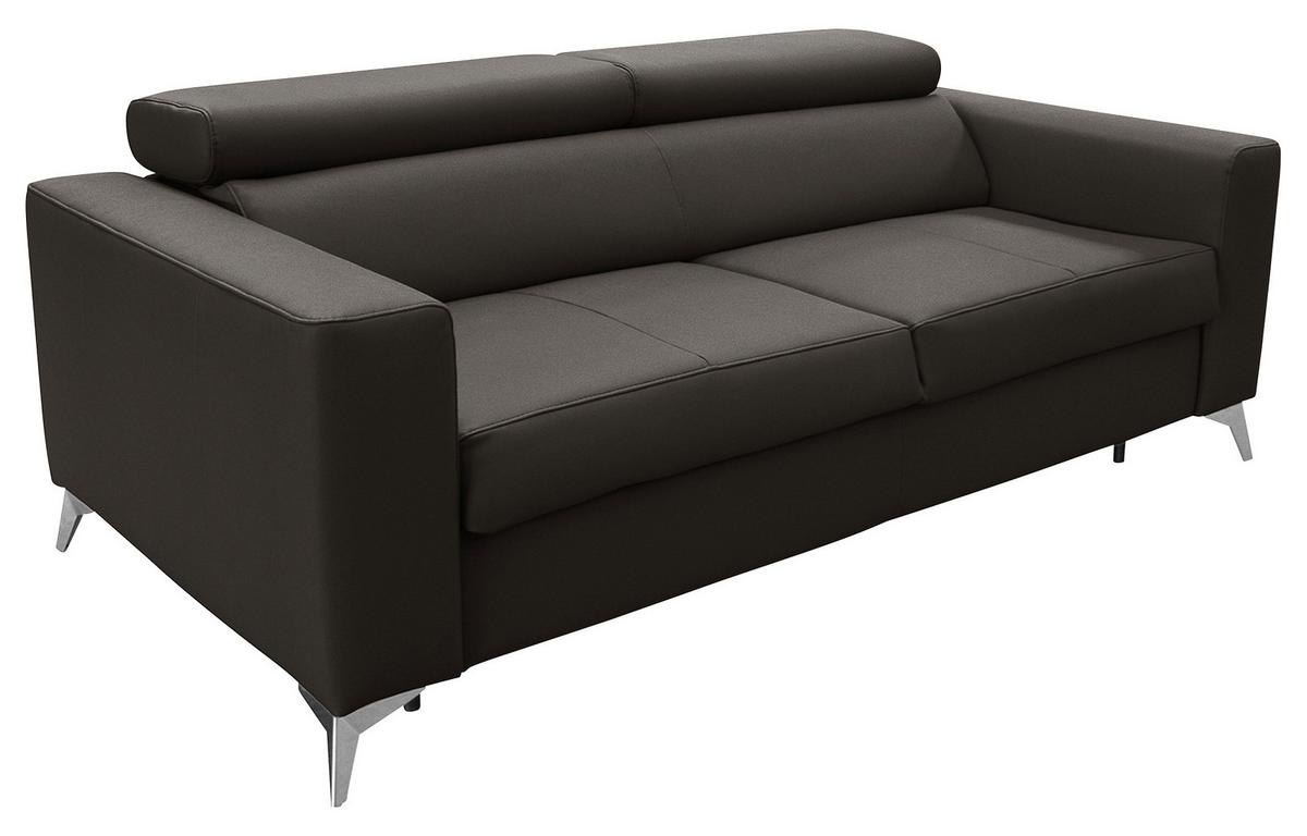 Schlafsofa Mondo, Dunkelbraun B: 206 cm - Dunkelbraun/Silberfarben, Design, Leder/Textil (206/95/101cm) - Livetastic