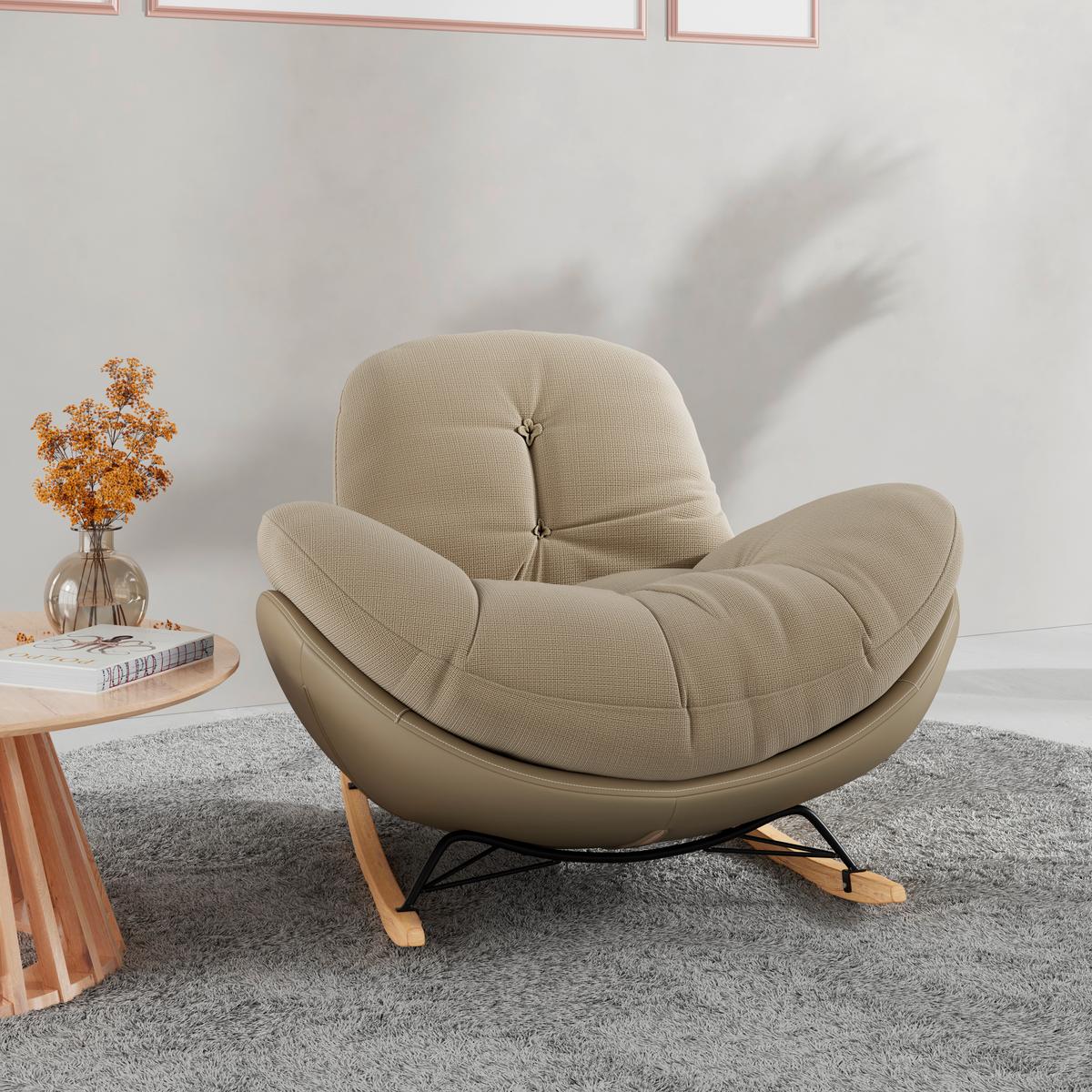 Houpací křeslo ELEA, béžová, max. 140 kg - černá/přírodní barvy, Moderní, kov/dřevo (103/79/109cm) - Bessagi Home