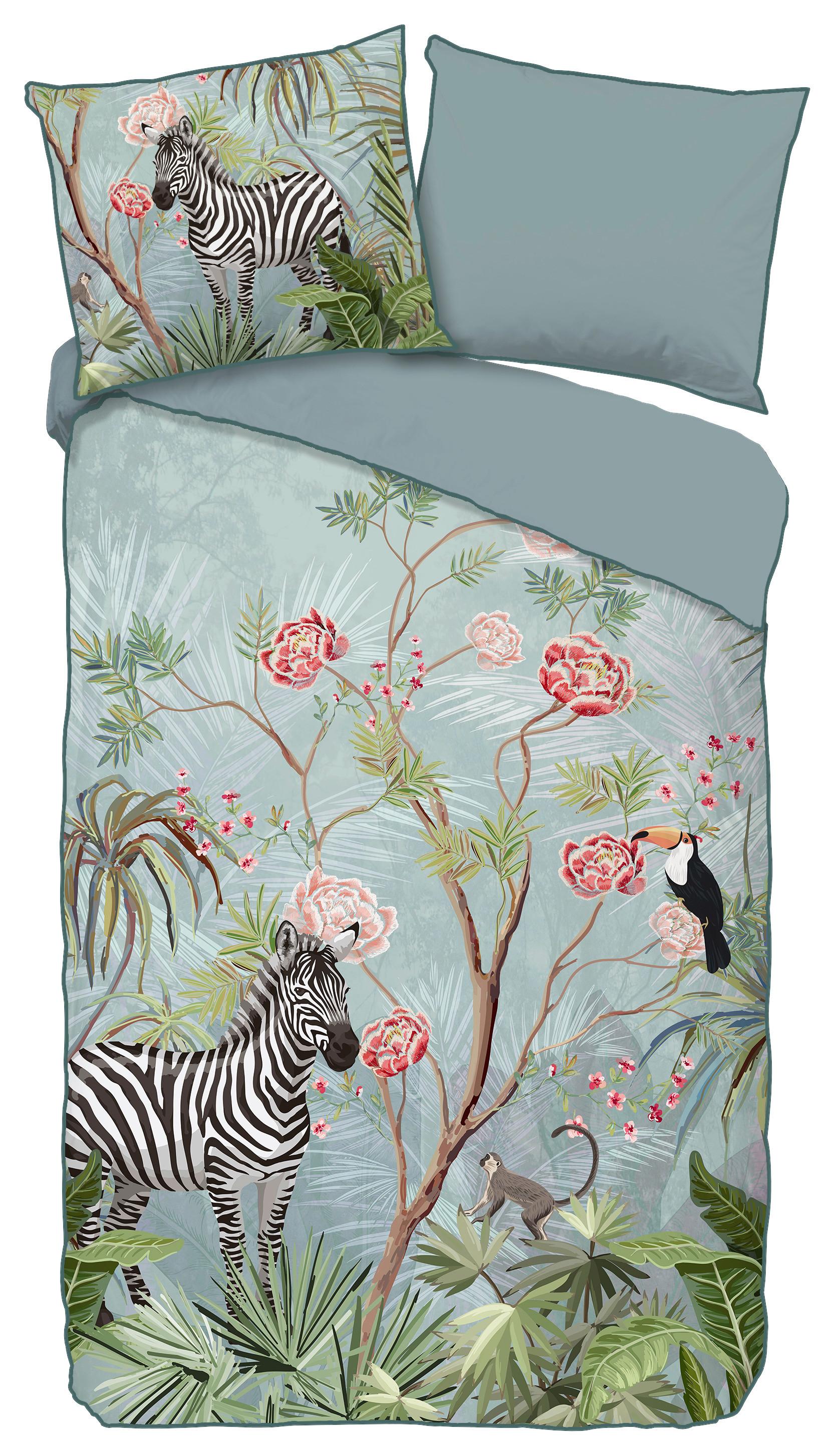 Satin Wendebettwäsche 140x20 cm Yasmin Descanso Blau Animal - Blau, Basics, Textil (140/200cm)