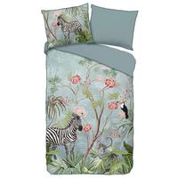 Satin Wendebettwäsche 140x20 cm Yasmin Descanso Blau Animal - Blau, Basics, Textil (140/200cm)