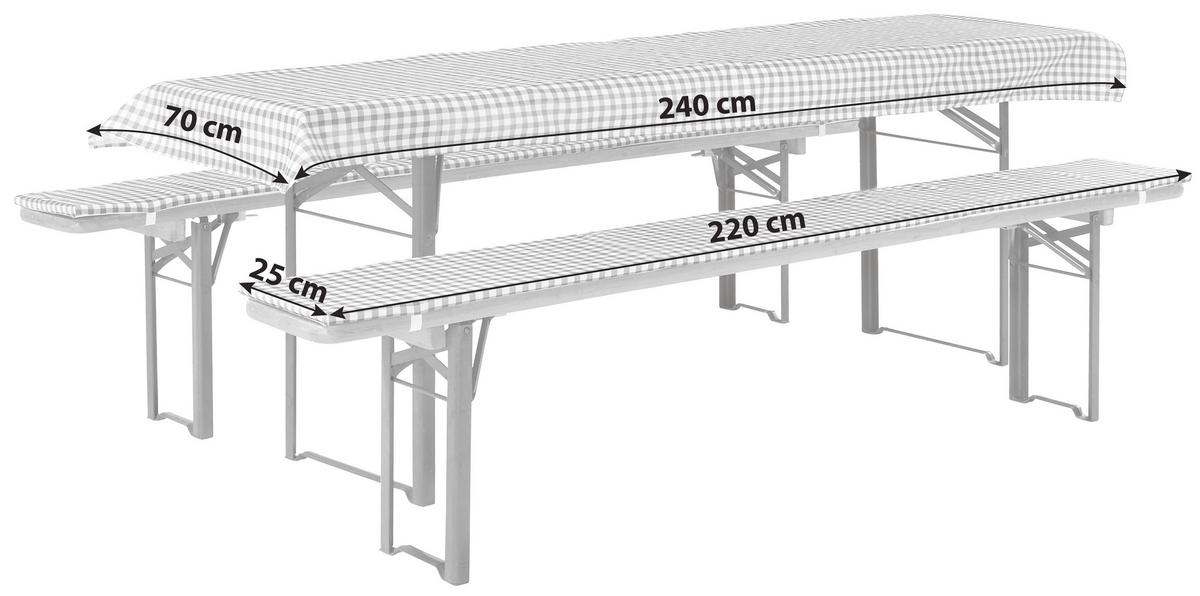 Auflage für Bierbank 3er-Set Adrian 220x25 cm/240x70 cm - Blau/Weiß, KONVENTIONELL, Textil - Ondega
