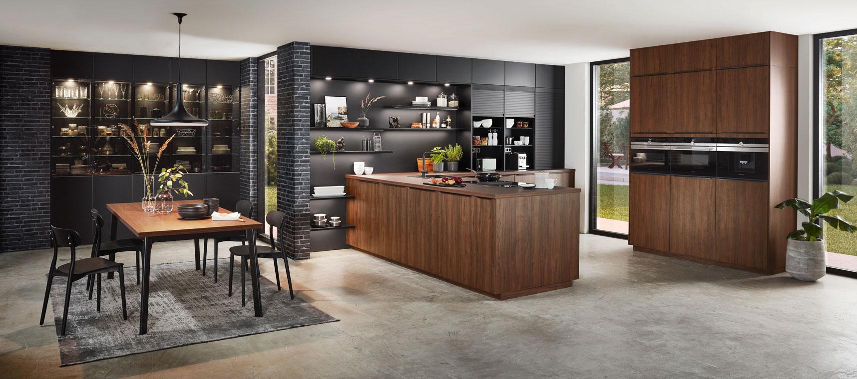 Einbauküche Riga Frei Planbar Modern, grifflos - Eichefarben/Anthrazit, MODERN, Holzwerkstoff - Vertico
