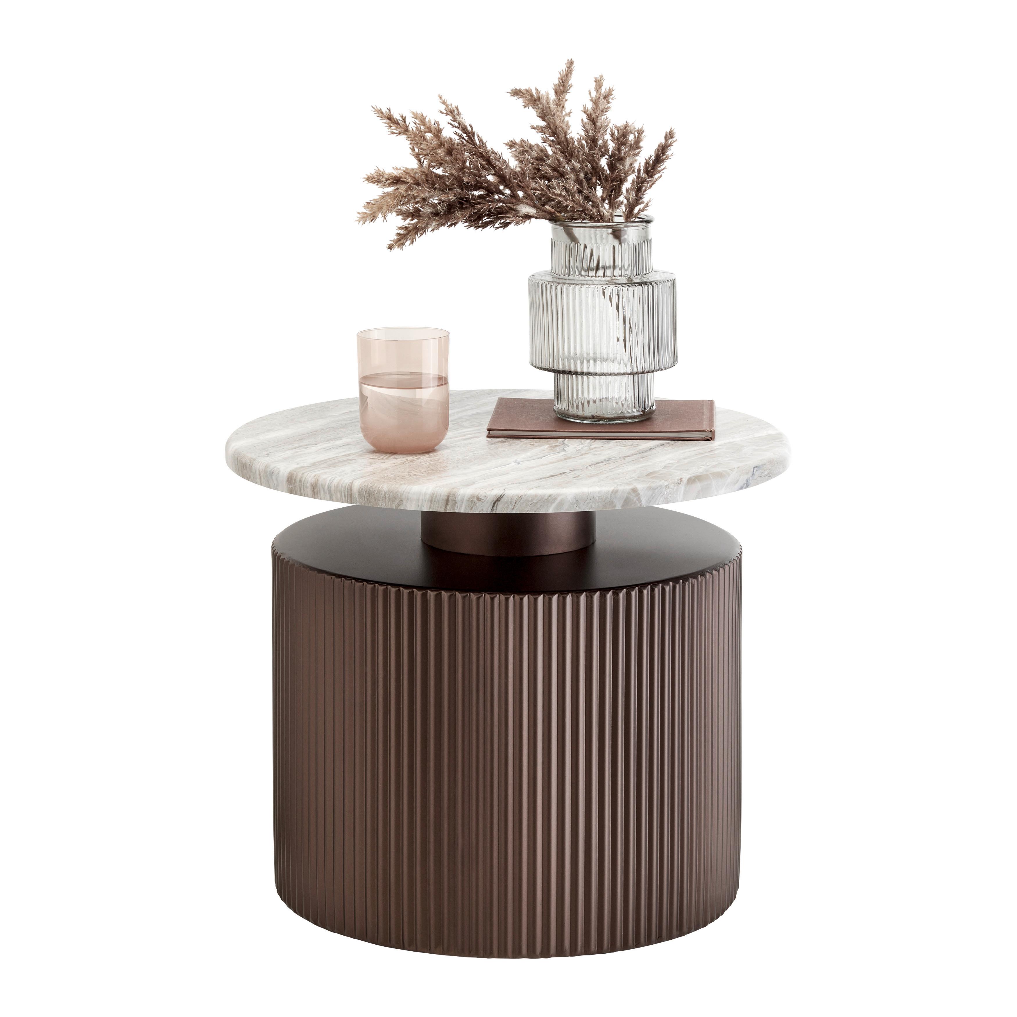 KONFERENČNÝ STOLÍK SOLCO -TREND- - bronzová/prírodná farba, Lifestyle, kov/kompozitné drevo (46/41cm) - Premium Living