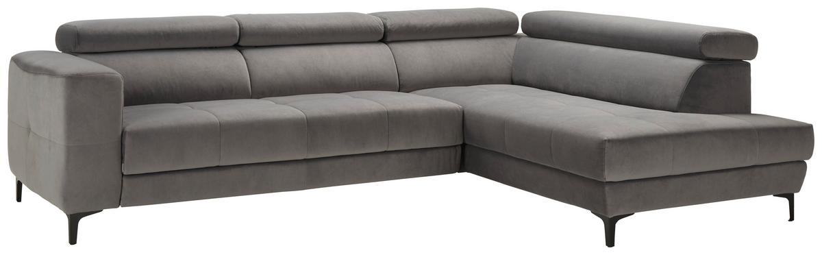 Rohová sedačka EMMA, pravá, šedá, polohovatelné opěrky - šedá/černá, Moderní, textil (301/47/210cm) - Based