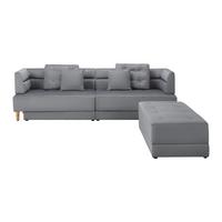 Pohovka s taburetkou ELIZA svetlá sivá - čierna/prírodná farba, Modern, drevo/textil (260/210cm) - Bessagi Home