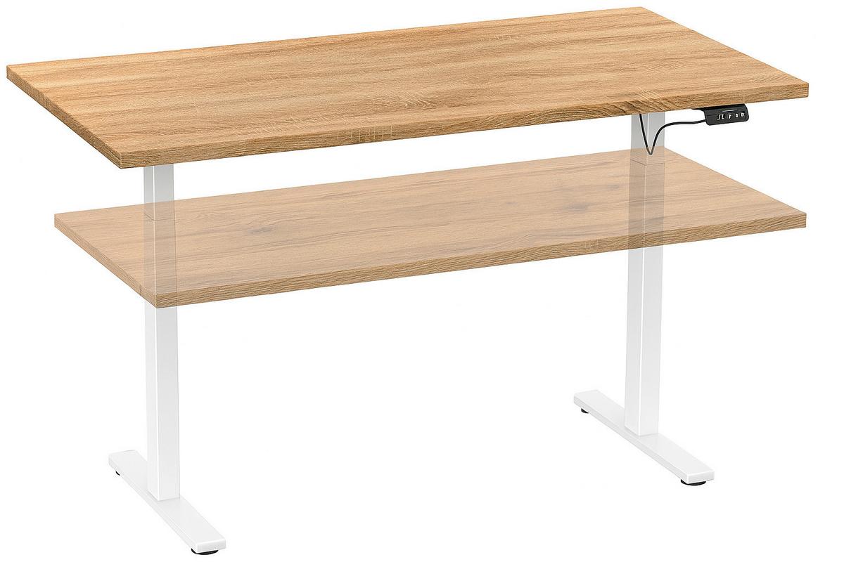 Schreibtisch E-Lona Weiß/Eiche Dekor B: 110 cm - Silberfarben/Weiß, Design, Holzwerkstoff/Metall (110/71/80cm) - MID.YOU