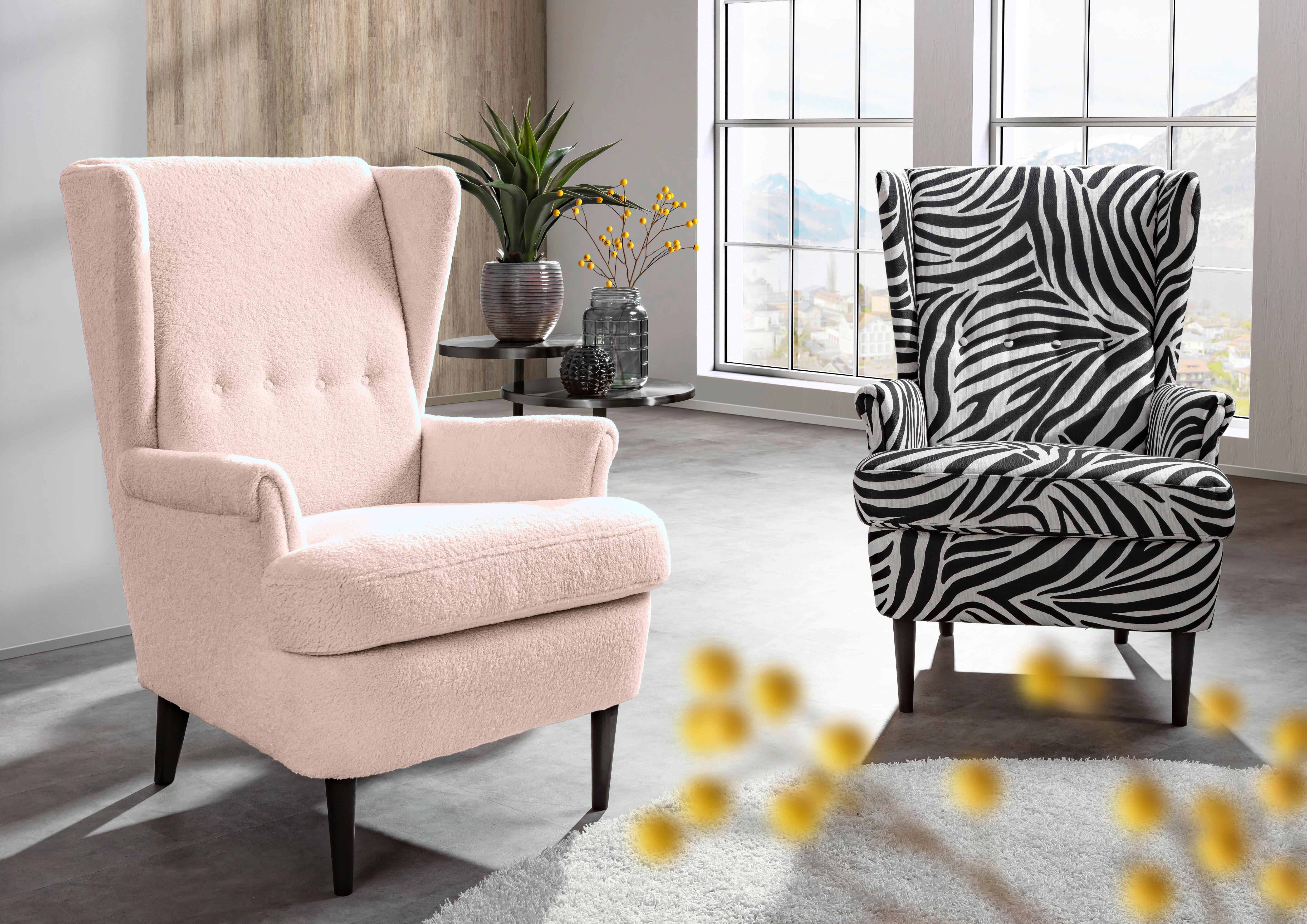 Ohrensessel Versailles, Rosa B: 72 cm - Dunkelbraun/Rosa, Design, Textil (72/104/85cm) - MID.YOU