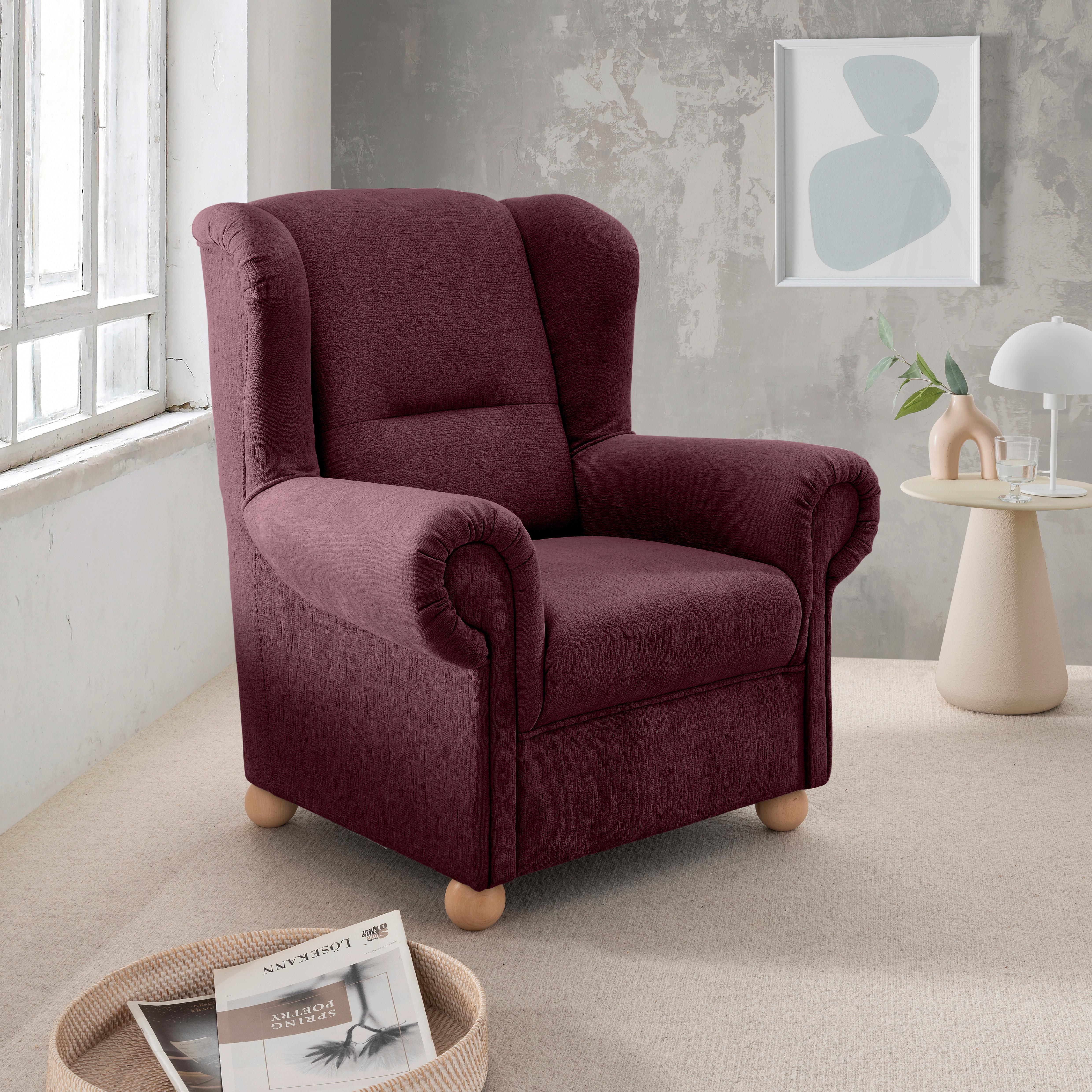 OHRENSESSEL Torello Bordeaux B: 92cm - Wildeiche/Bordeaux, KONVENTIONELL, Textil (92/102/89cm) - Livetastic