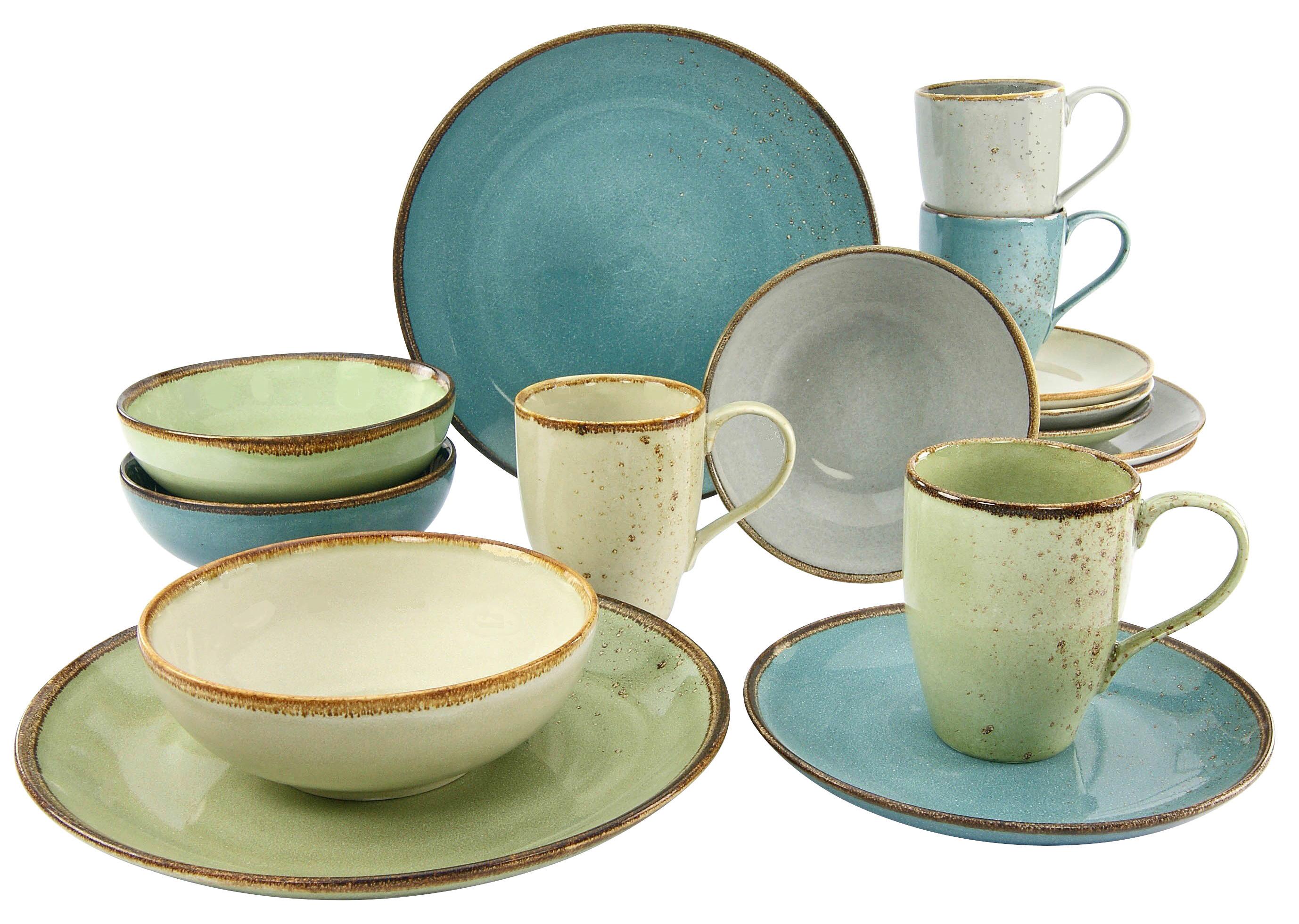 Kombinovaný servis NATURE COLLECTION, 16-dielny - modrá/sivá, Trend, keramika - Creatable