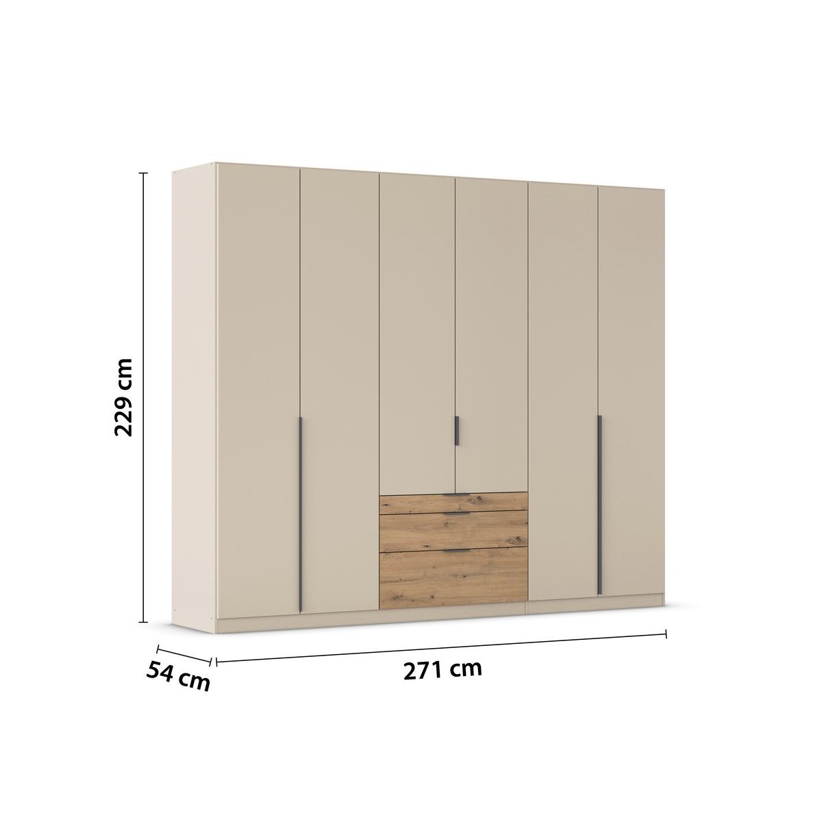 Drehtürenschrank mit Schubladen 271cm Alabama Super Champagner - Champagner/Eichefarben, MODERN, Holzwerkstoff (271/229/54cm)