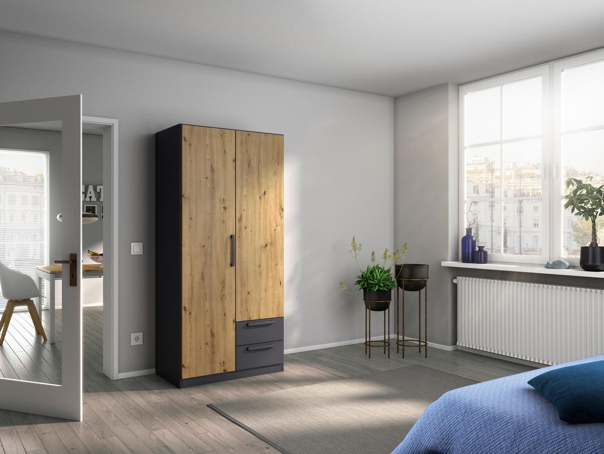 Drehtürenschrank Style-Up Eiche Artisan/Grau B: 91cm - Eiche Artisan/Grau, MODERN, Holzwerkstoff (91/197/54cm) - Rauch Möbel