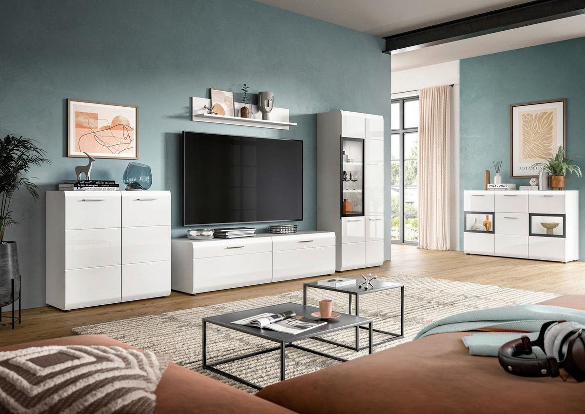 Szekrénysor Ice - fehér/magasfényű fehér, Design, faalapú anyag (235/160/41cm) - Livetastic