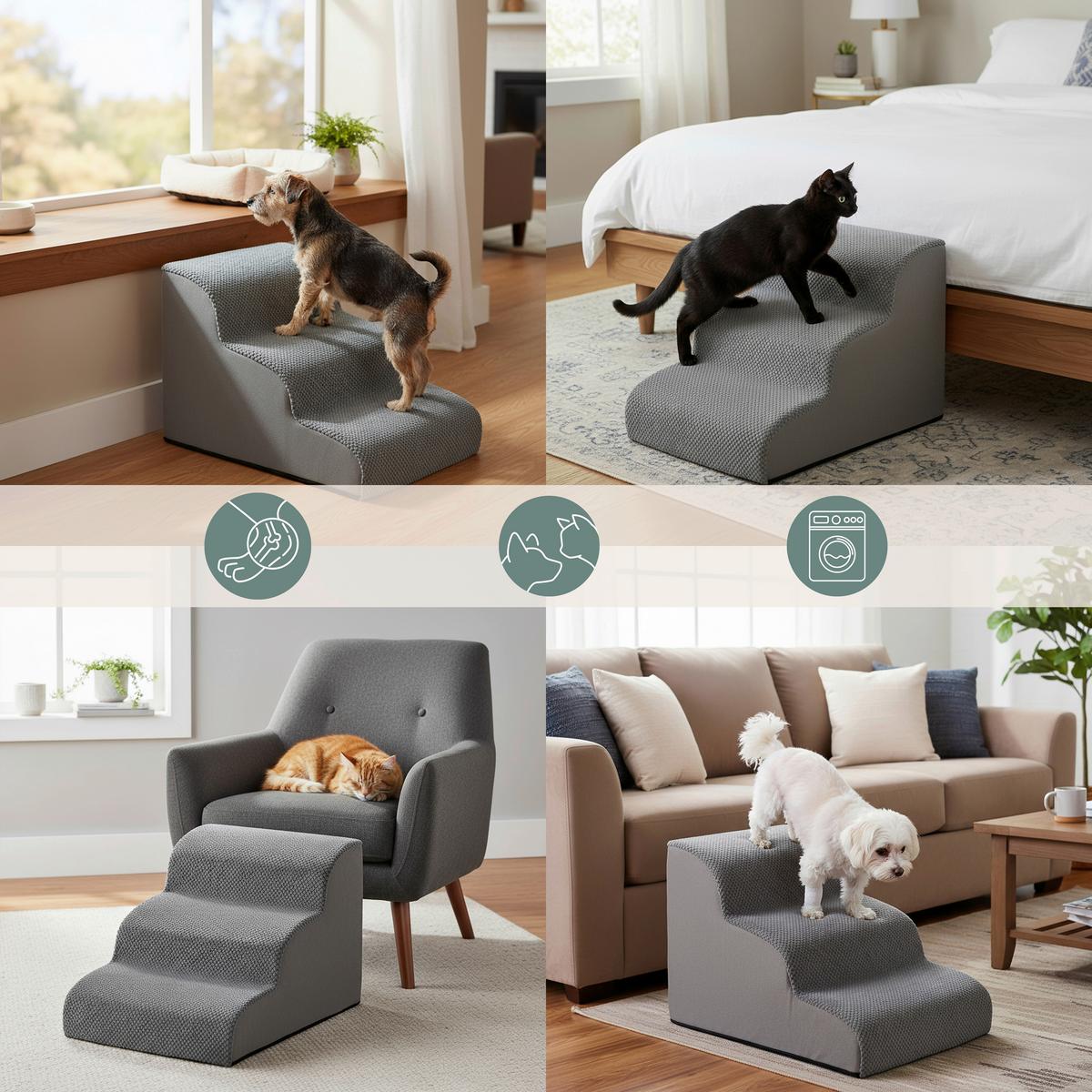TIERHAUS Pawy Step Grau B: 40cm - Grau, MODERN, Textil (40/40/58cm) - MID.YOU