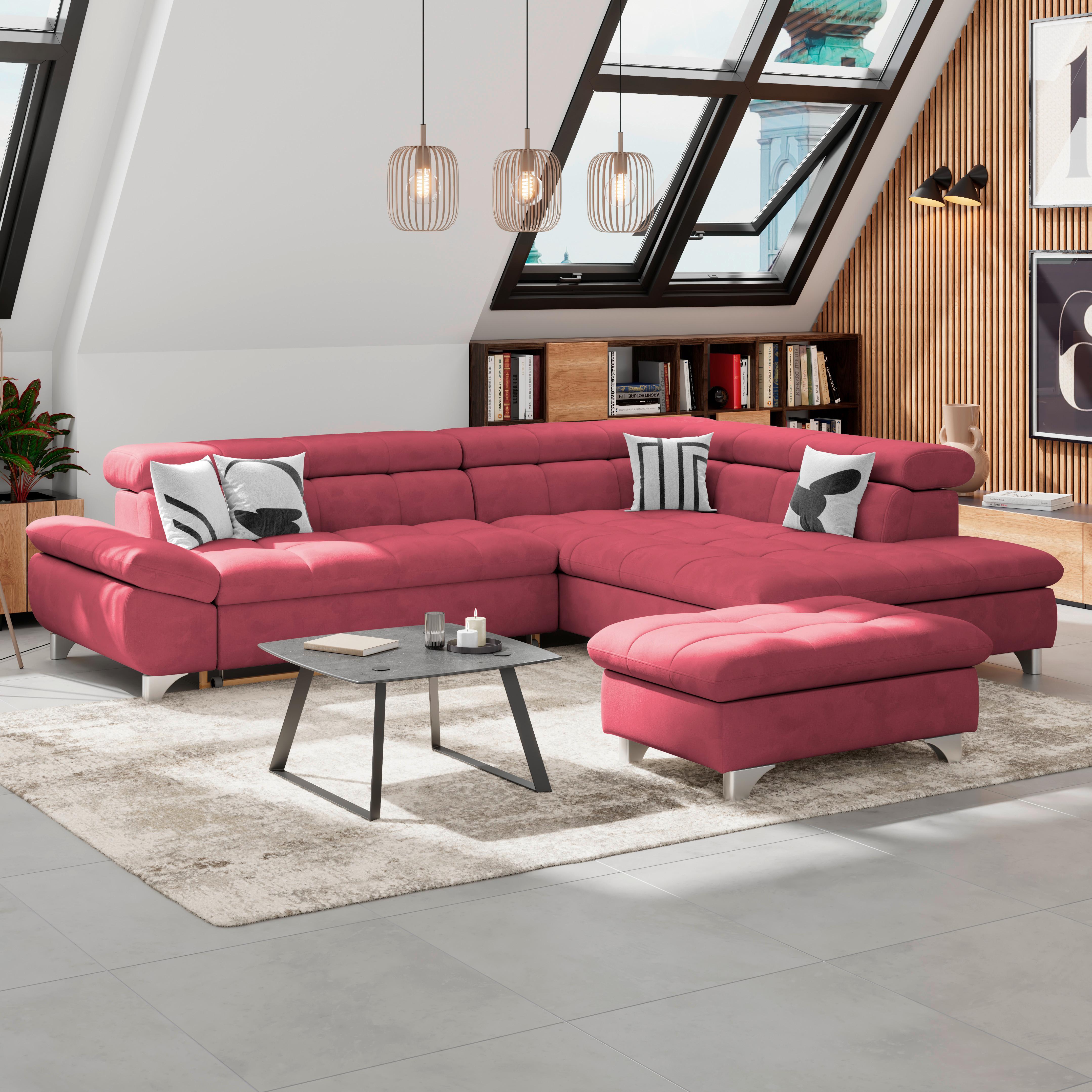 Hocker Gemini Rot, B: 108cm - Chromfarben/Rot, KONVENTIONELL, Textil (108/46/108cm)