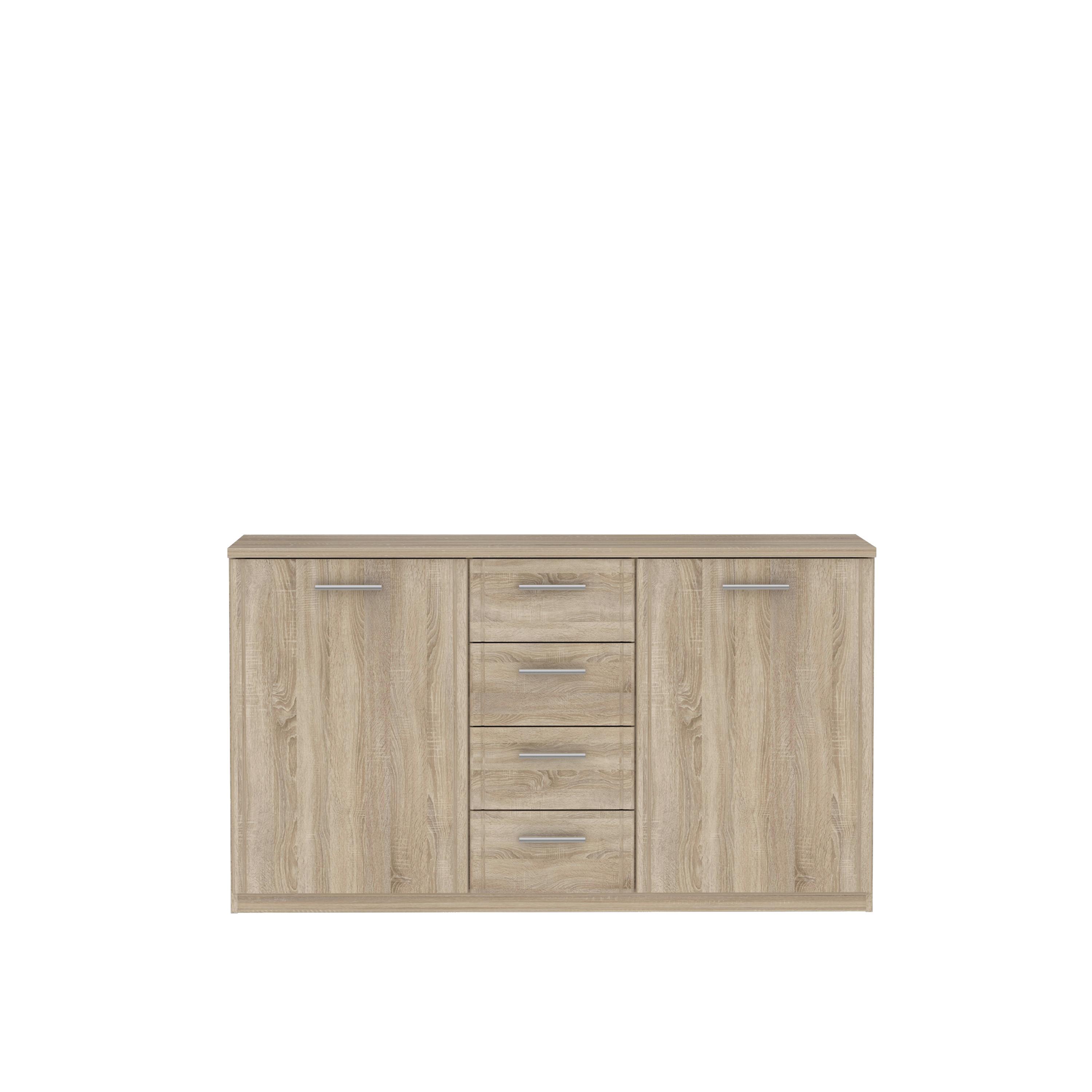 Sideboard 147 Cm Gloria, Sonoma Eiche Dekor - Schwarz/Sonoma Eiche, Basics, Holzwerkstoff/Kunststoff (147/84.3/41cm)