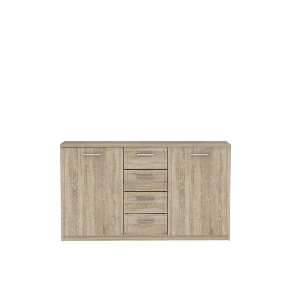 Sideboard 147 Cm Gloria, Sonoma Eiche Dekor - Schwarz/Sonoma Eiche, Basics, Holzwerkstoff/Kunststoff (147/84.3/41cm)