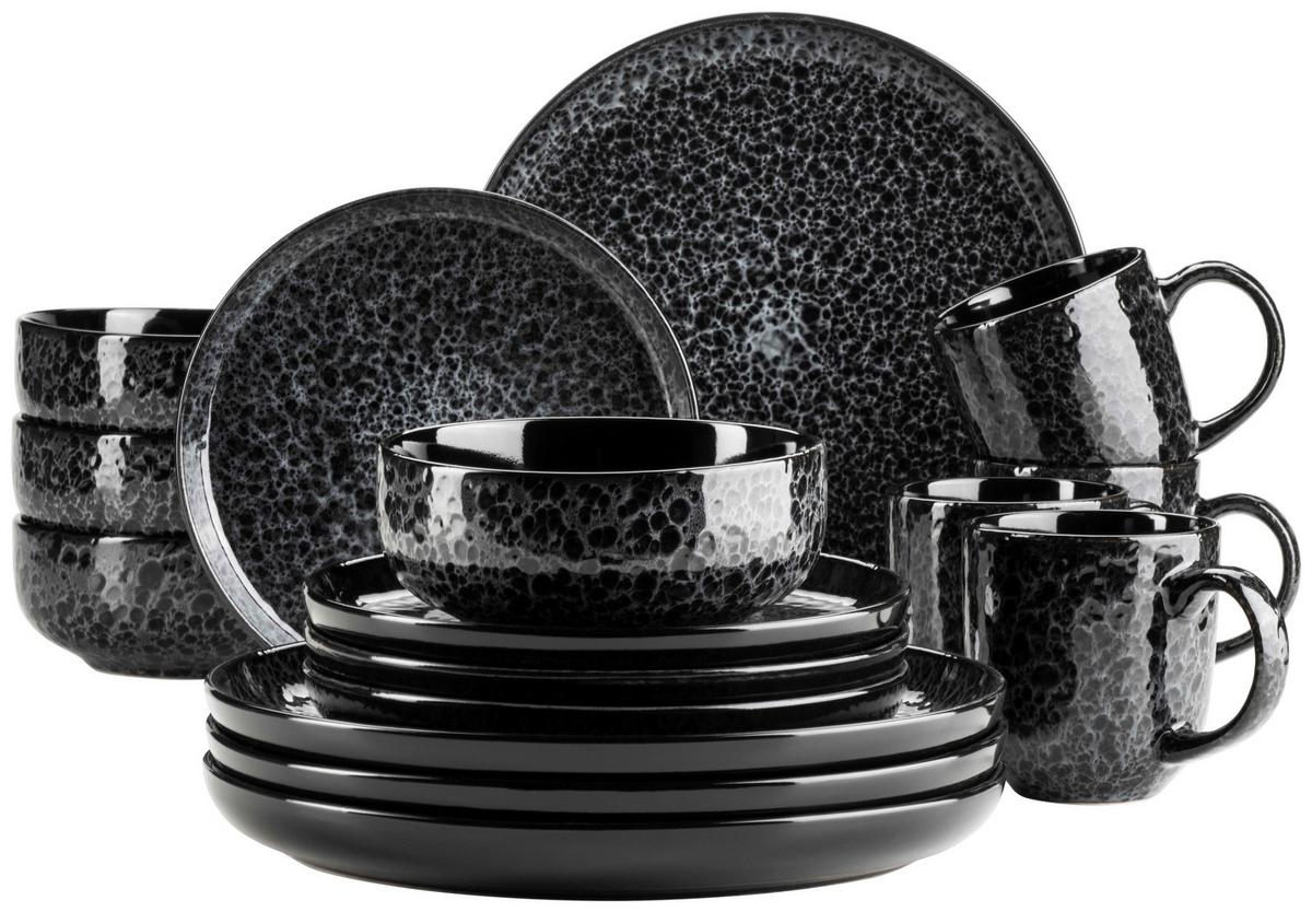 Kombiservice Flippa Steinzeug 4 Personen Geschirr Set - Schwarz, Trend, Keramik - Mäser