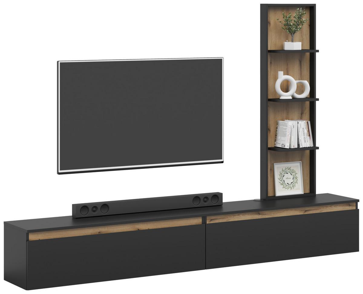 OBÝVACÍ STĚNA PASCAL - černá/barvy dubu, Moderní, kompozitní dřevo (230/160/35cm) - Based