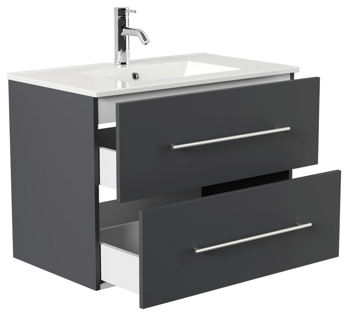 WASCHTISCHKOMBI Homeline, Graphitfarben B: 81 cm - Graphitfarben/Weiß, Basics, Keramik/Holzwerkstoff (81cm) - MID.YOU