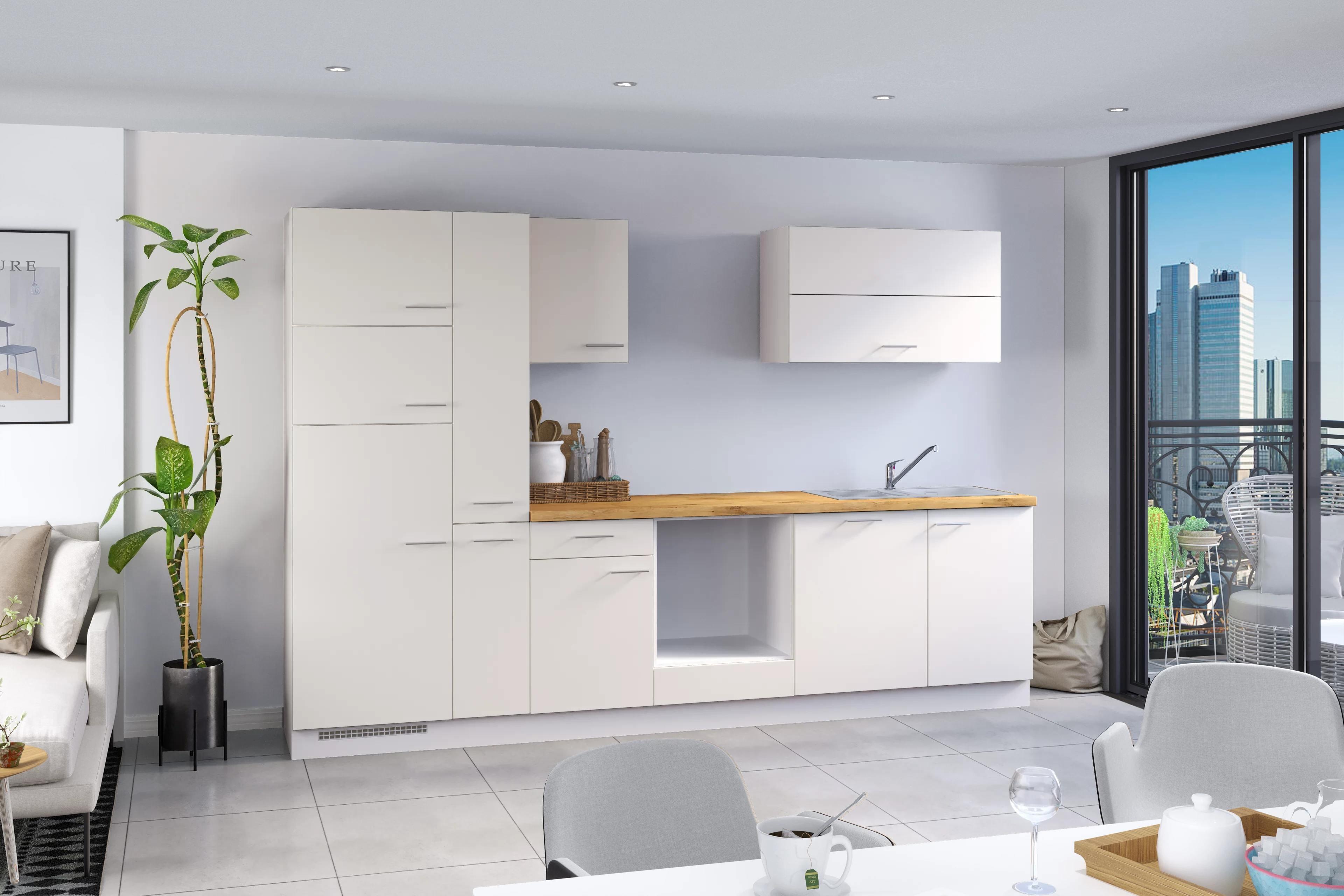 Küchenzeile Ip1200 ohne Geräte 310 cm Weiß/Eiche Dekor - Eichefarben/Weiß, Basics, Holzwerkstoff (310cm)