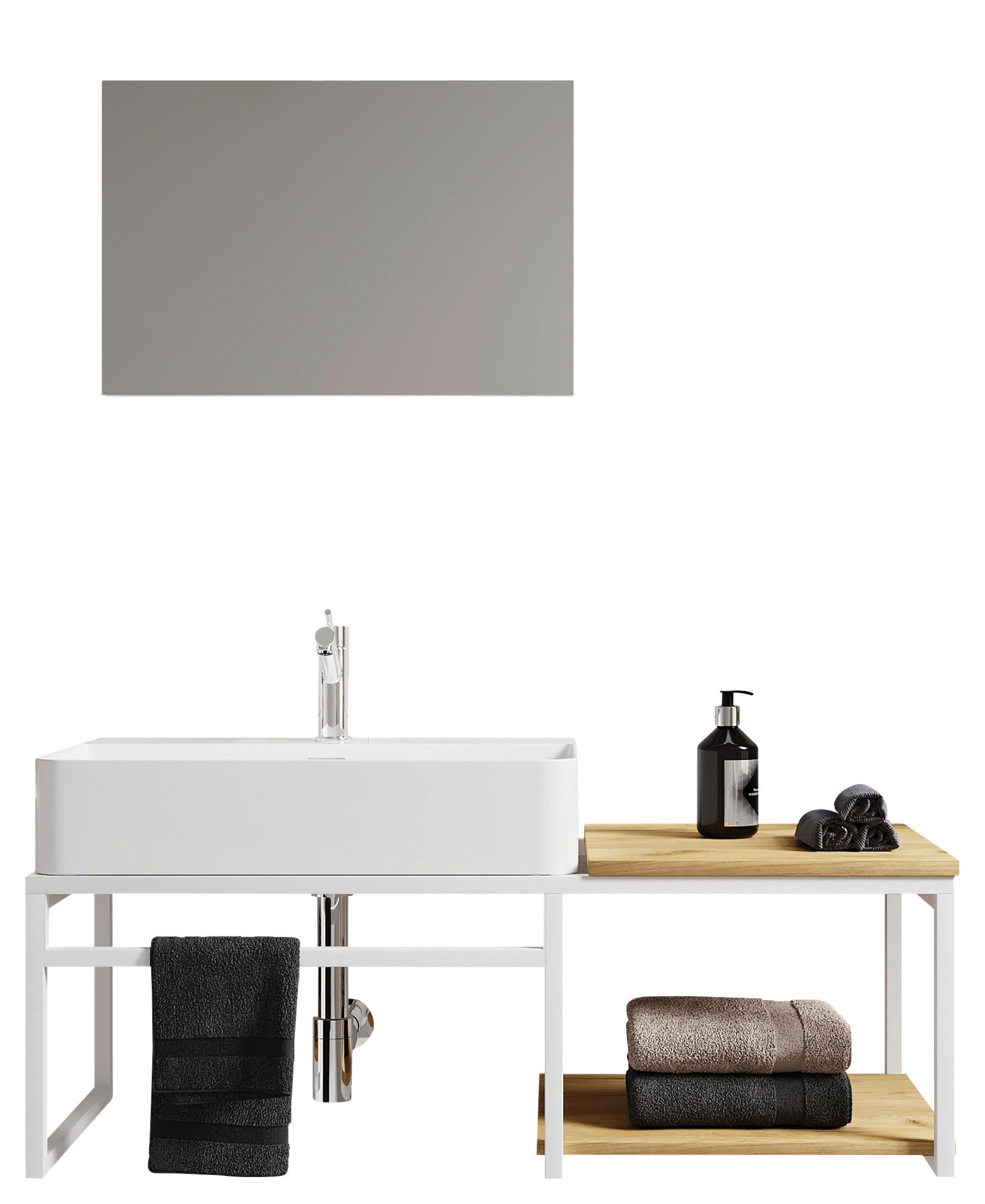 Badmöbel-Set 3-Tlg. Bitila B: 100 cm Weiß/Honigeiche - Honigeiche/Weiß, MODERN, Glas/Keramik (100cm) - MID.YOU