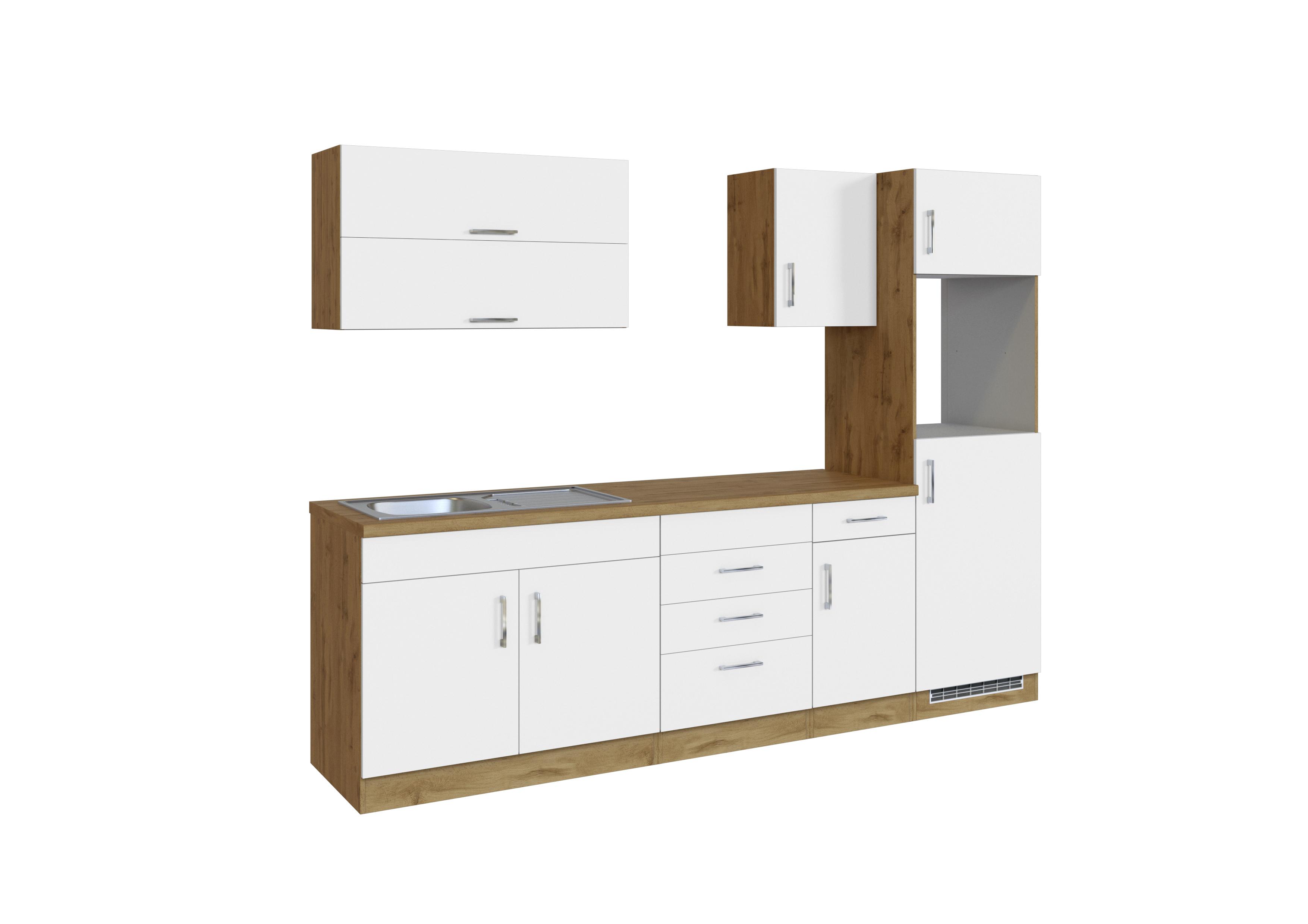 Küchenleerblock Breite ca. 270 cm Weiß und Eiche Dekor