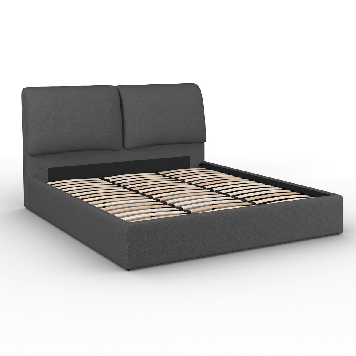 Čalúnená posteľ PERLA 180x200 cm, tmavosivá - čierna/prírodná farba, Modern, drevo/textil (180/200cm) - Bessagi Home