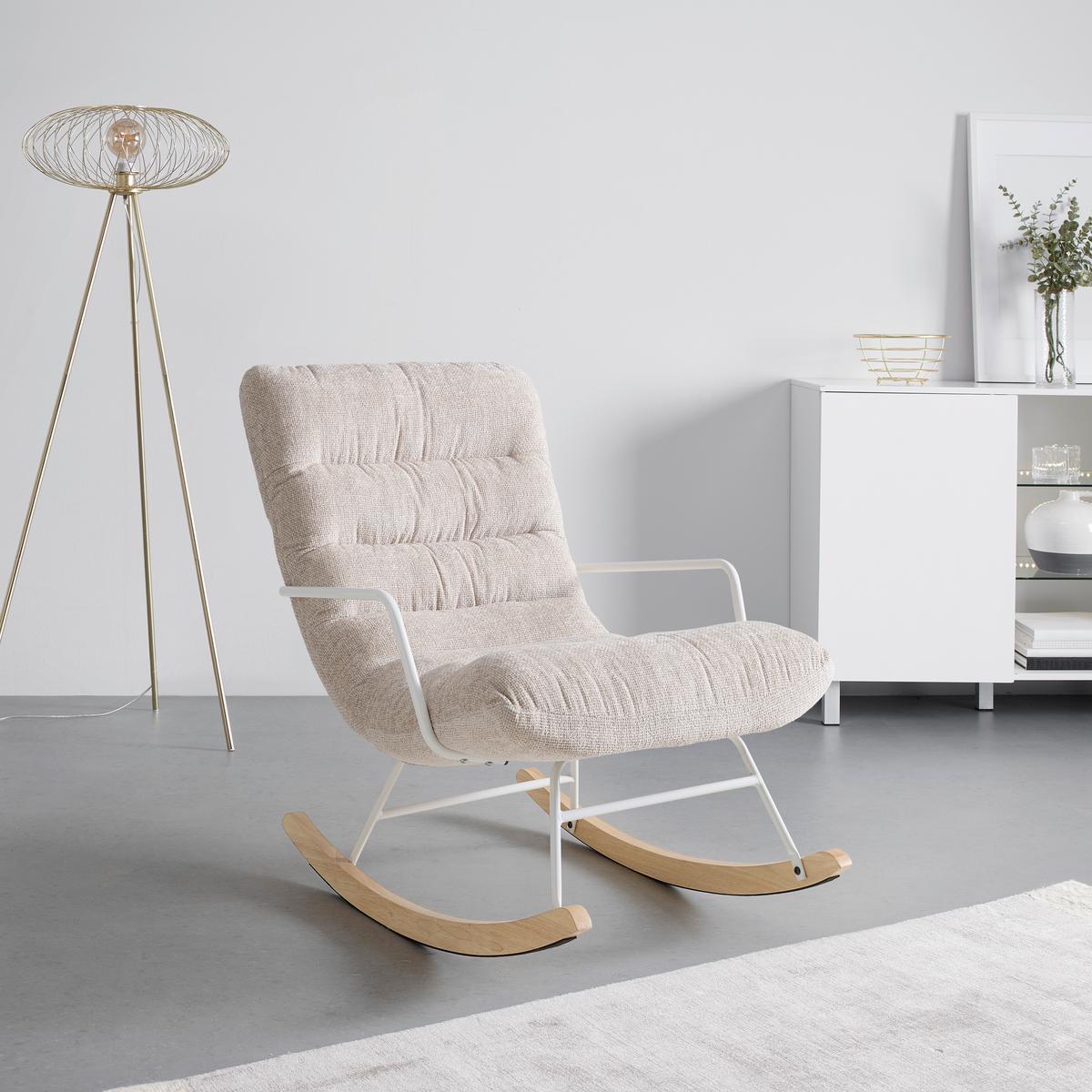 Hojdacie kreslo SWINGO, krémová ženilka, max. 140 kg - biela/krémová, Modern, kov/drevo (72/96/110cm) - Mömax