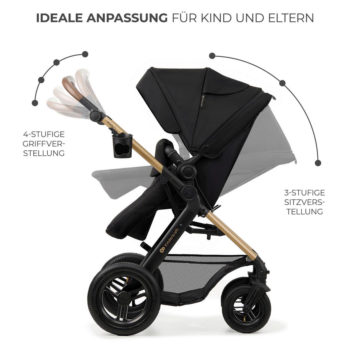 Kinderwagenset schwarz/gold 7tlg. - Goldfarben/Schwarz, Basics, Textil/Metall (86,5/60/106cm) - Kinderkraft