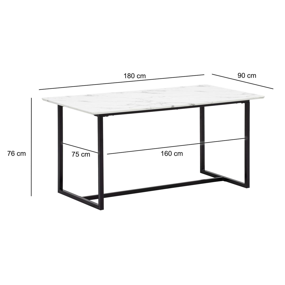 Esstisch Weiß L: 180 cm - Schwarz/Weiß, Design, Holzwerkstoff/Metall (180/90/76cm) - MID.YOU