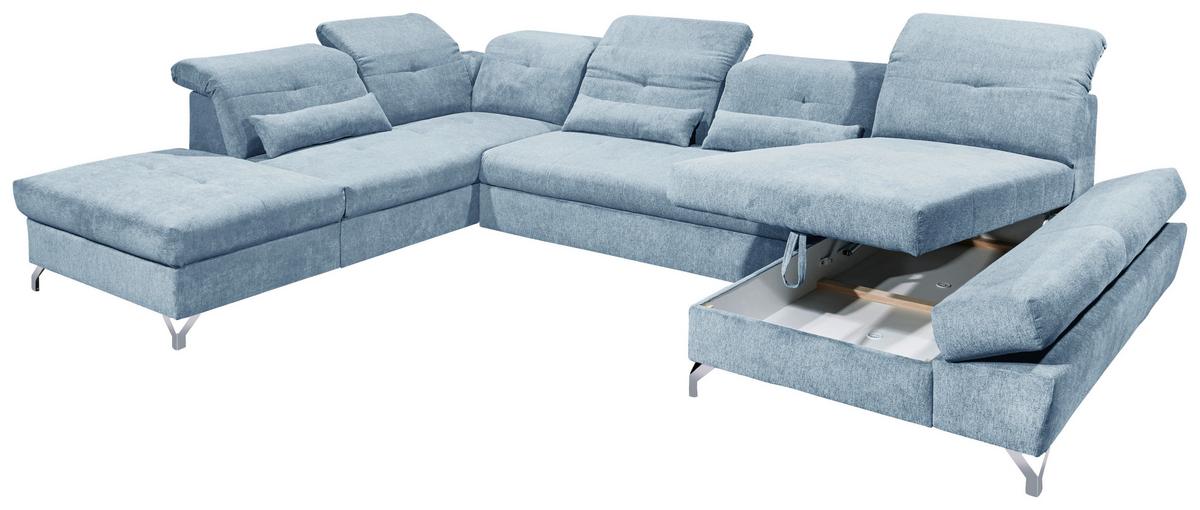 Ecksofa Melfi Blau U: 245 cm - Blau/Silberfarben, MODERN, Textil (245/350/168cm) - MID.YOU