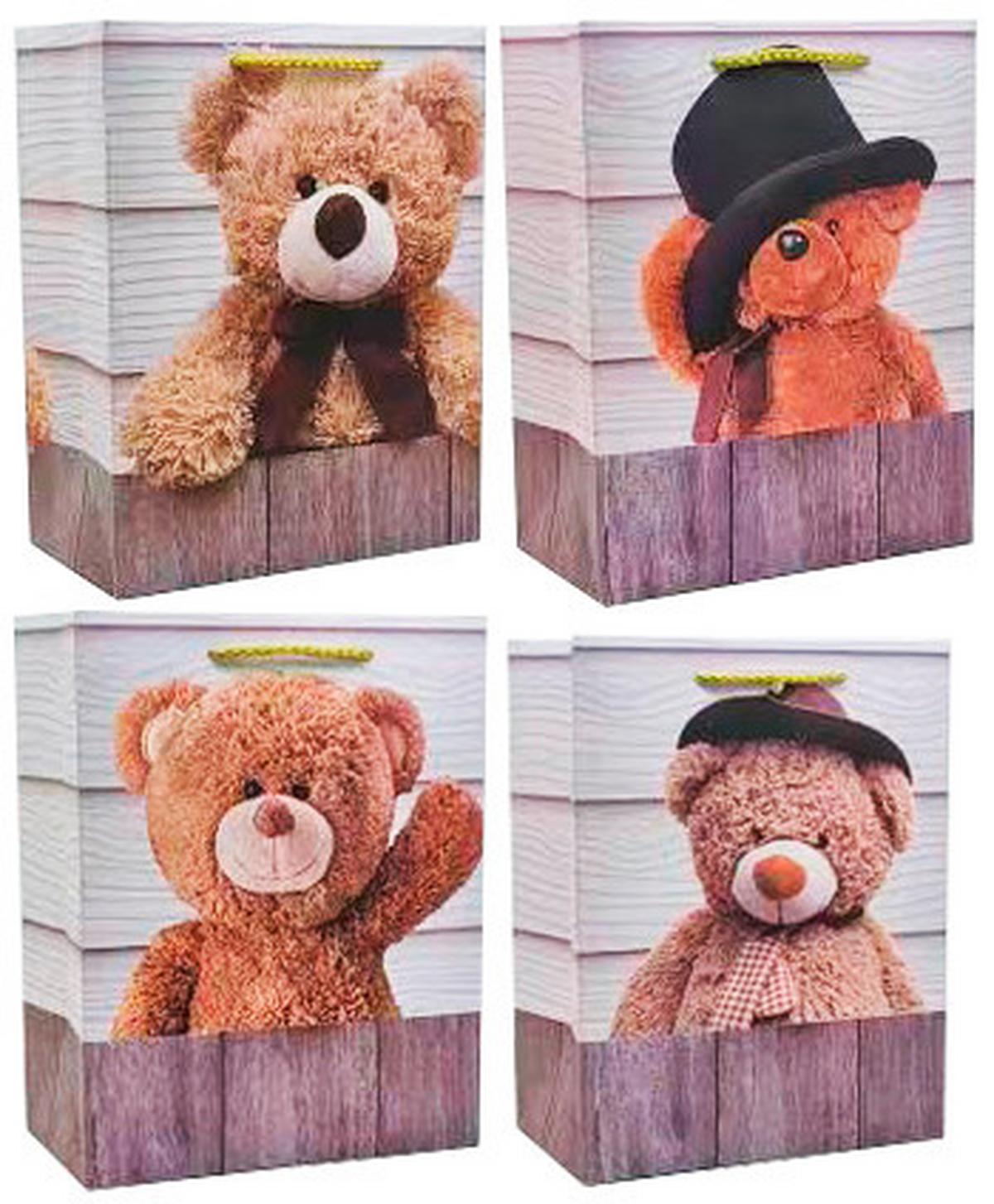 Geschenktasche Teddy Größe: L - Blau/Pink, Basics, Karton (26/32/12cm)