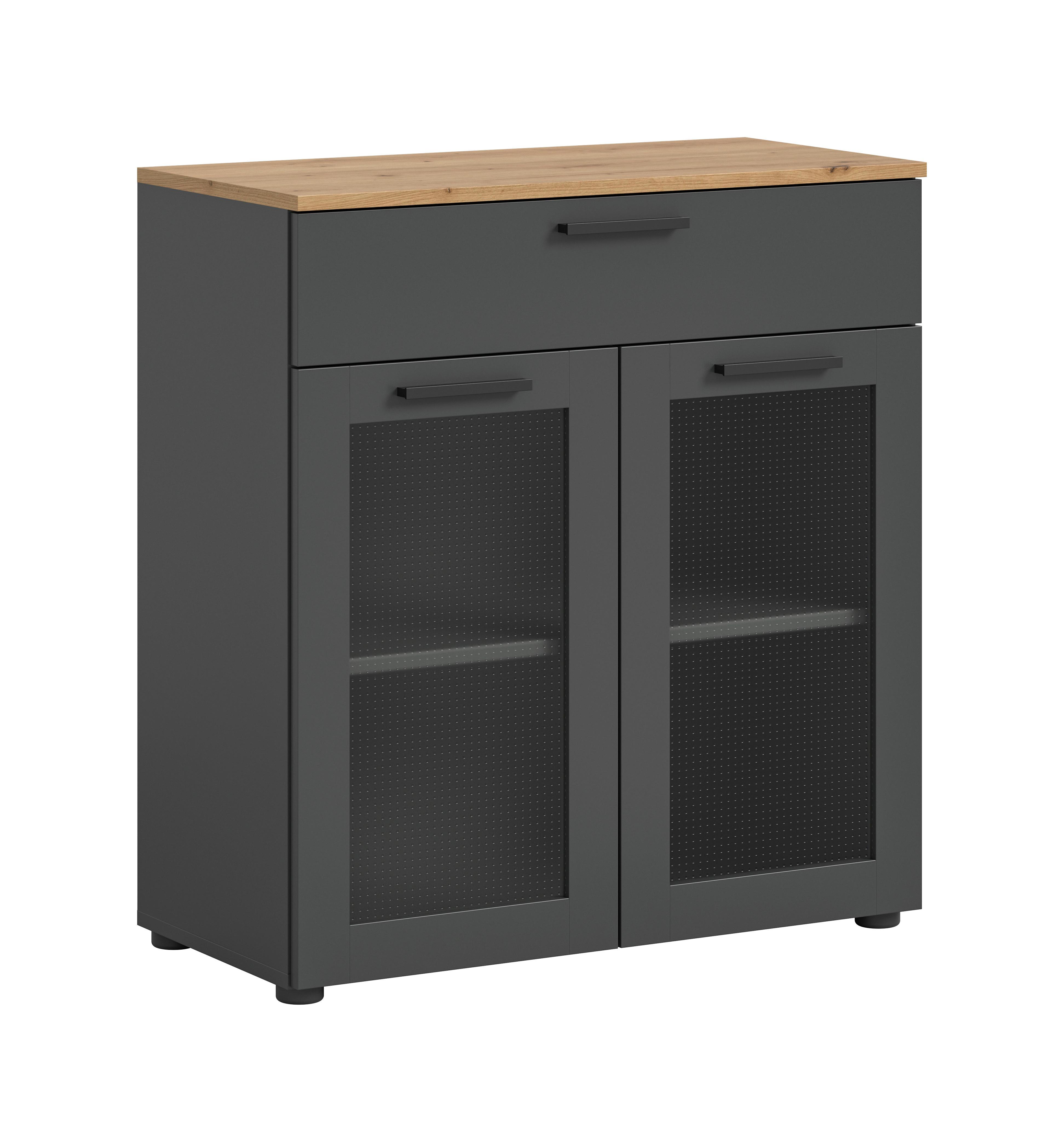 Kommode Niklas Grau/Eiche Dekor B: 78 cm - Schwarz/Eiche Artisan, Design, Glas/Holzwerkstoff (78/84/38cm) - MID.YOU