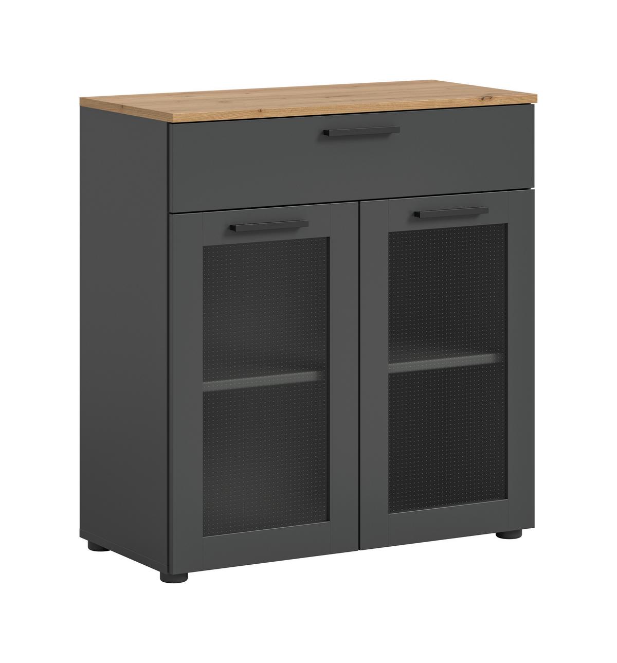 Kommode Niklas Grau/eiche Dekor B: 78 Cm - Schwarz/Eiche Artisan, Design, Glas/Holzwerkstoff (78/84/38cm) - MID.YOU