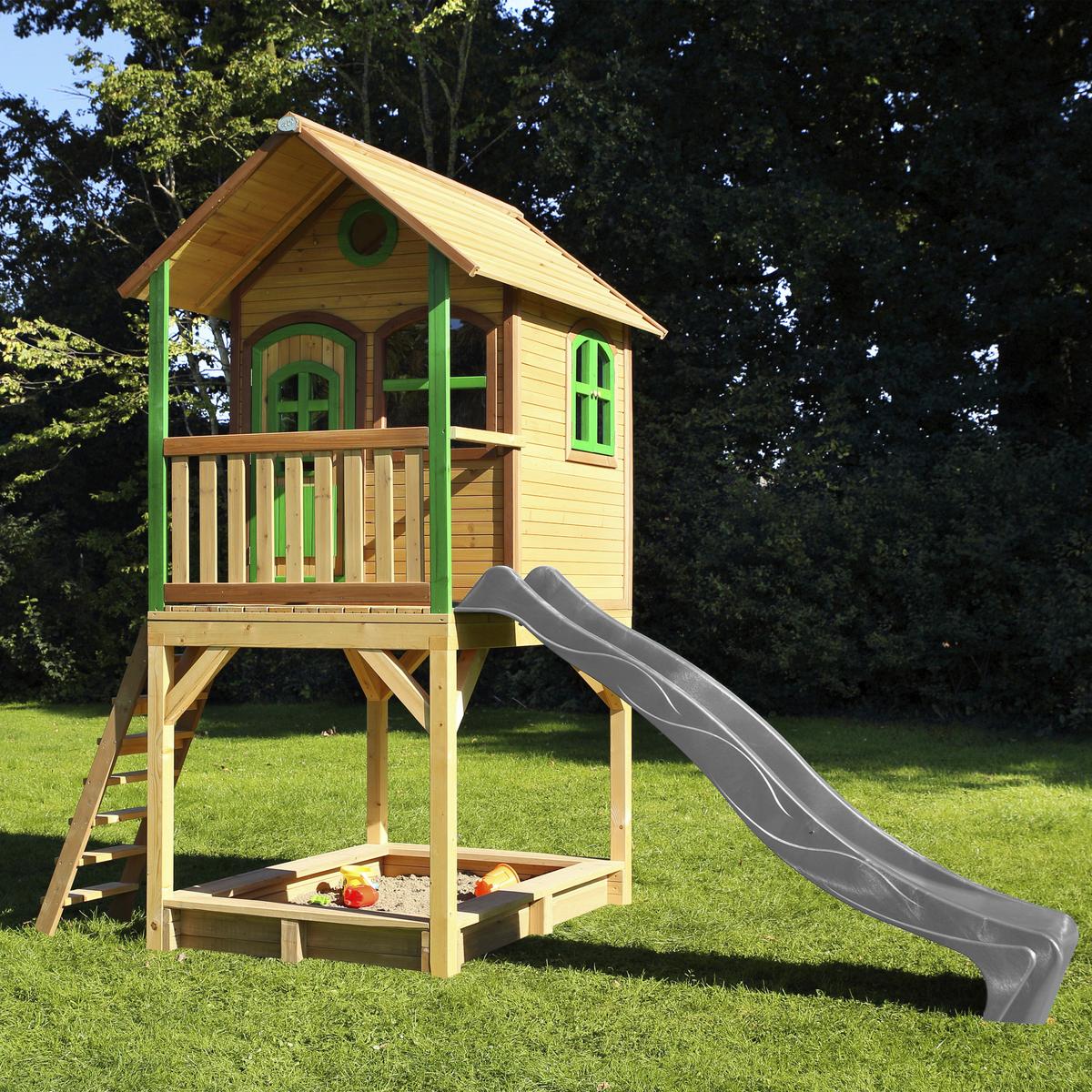 Spielhaus Sarah Braun/grau/grün B: 370 Cm - Braun/Grau, KONVENTIONELL, Holz/Kunststoff (370/291/191cm) - Ambia Garden