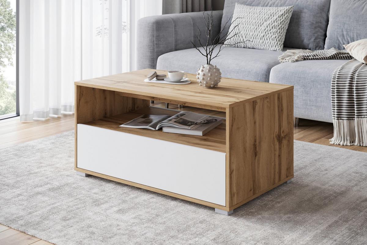 Couchtisch Narobi-ii Eiche Wotan/weiß B: 90 Cm - Eiche Wotan/Weiß, Trend, Holzwerkstoff/Kunststoff (90/45/55cm) - P & B