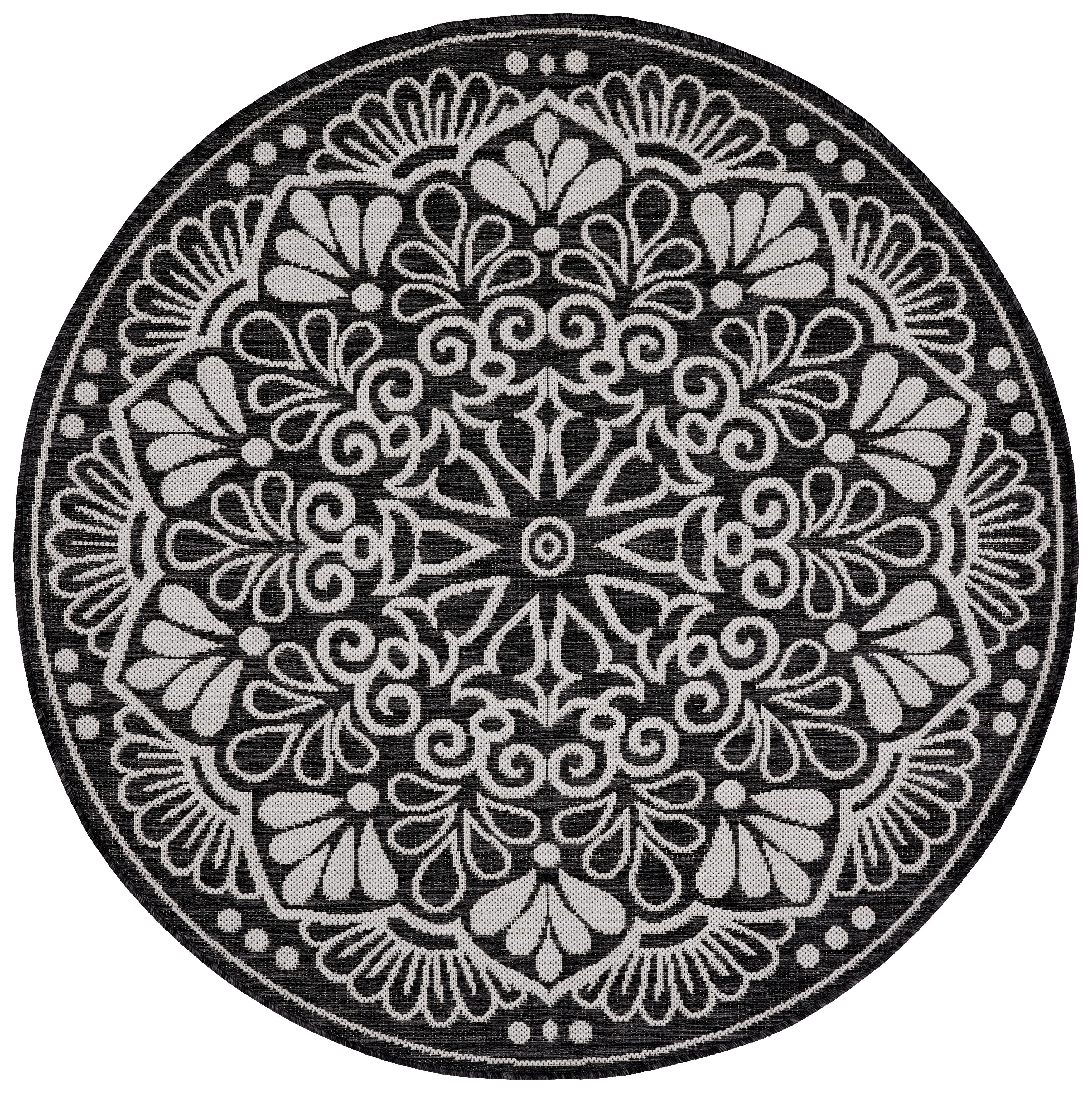 Webteppich Schwarz/Weiß Oumzy Rund Ø 133 cm - Schwarz/Weiß, Basics, Textil (133cm) - James Wood