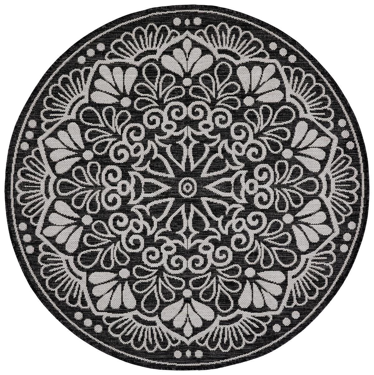 Webteppich Schwarz/Weiß Oumzy Rund Ø 133 cm - Schwarz/Weiß, Basics, Textil (133cm) - James Wood